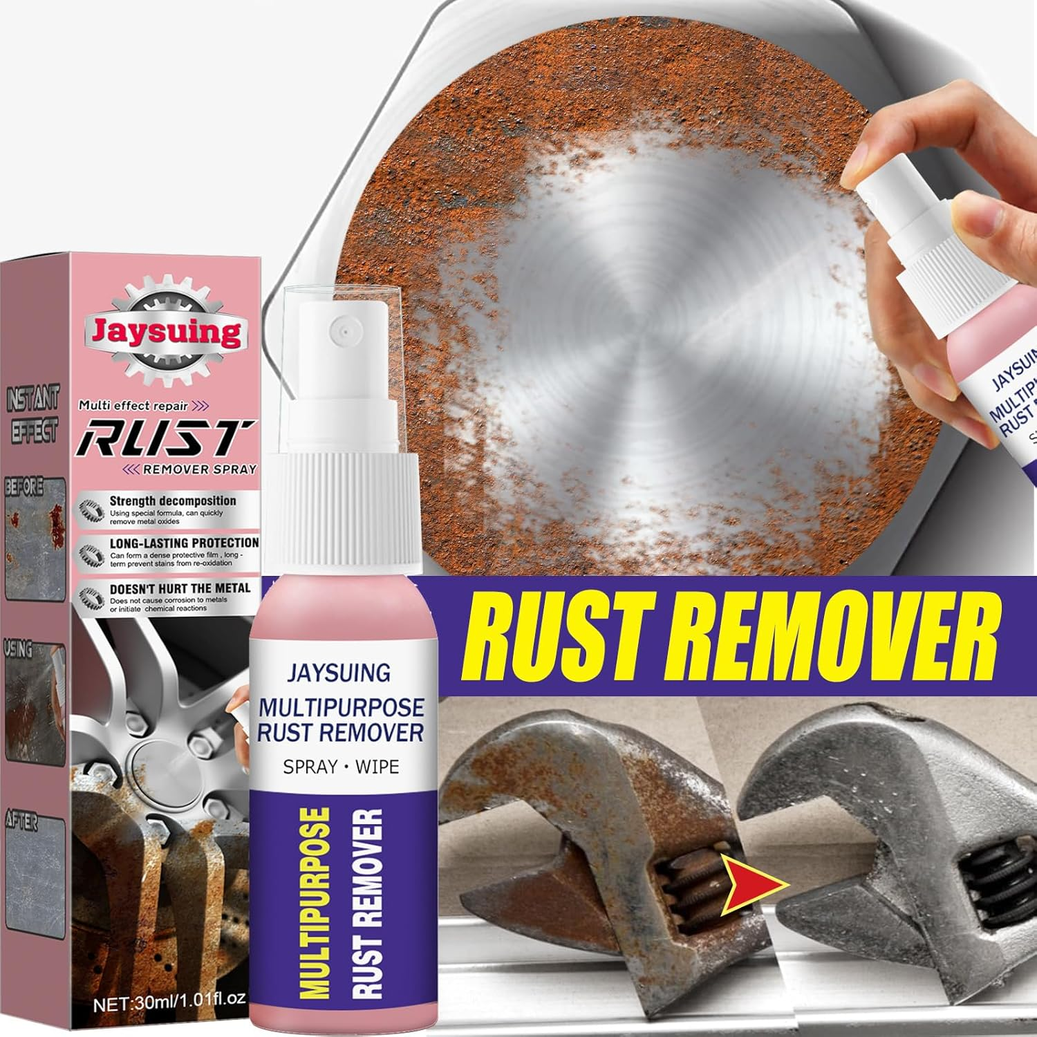 Rust Remover Spray, 30Ml, Multi-Effect Metal Oxide Remover with Long-Lasting Protection