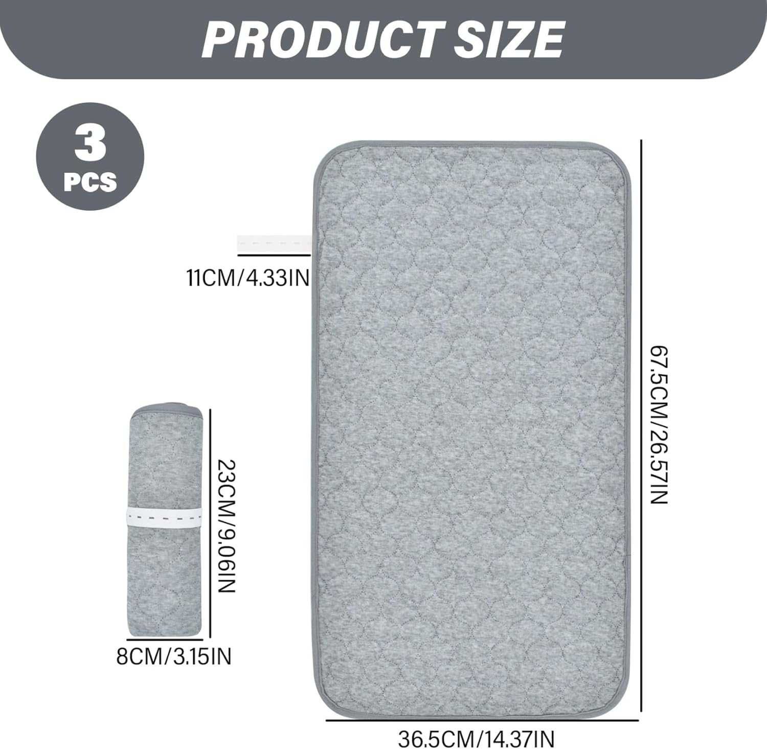 3PCS Portable Diaper Changing Pad 27X14 Inch Waterproof Changing Pad Liners, Washable Reusable Foldable Baby Mat Sheet for Home Travel image number 4