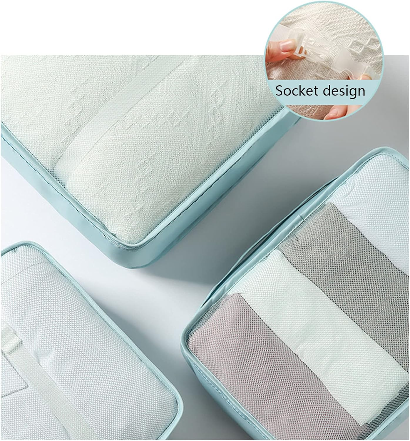 OEIPSMK Packing Cubes for Travel 8 Set Packing Cubes, Travel Luggage Organizers Waterproof Clothing Finishing Storage Bag with Laundry Bag & Shoe Bag for Clothing Cosmetics,White