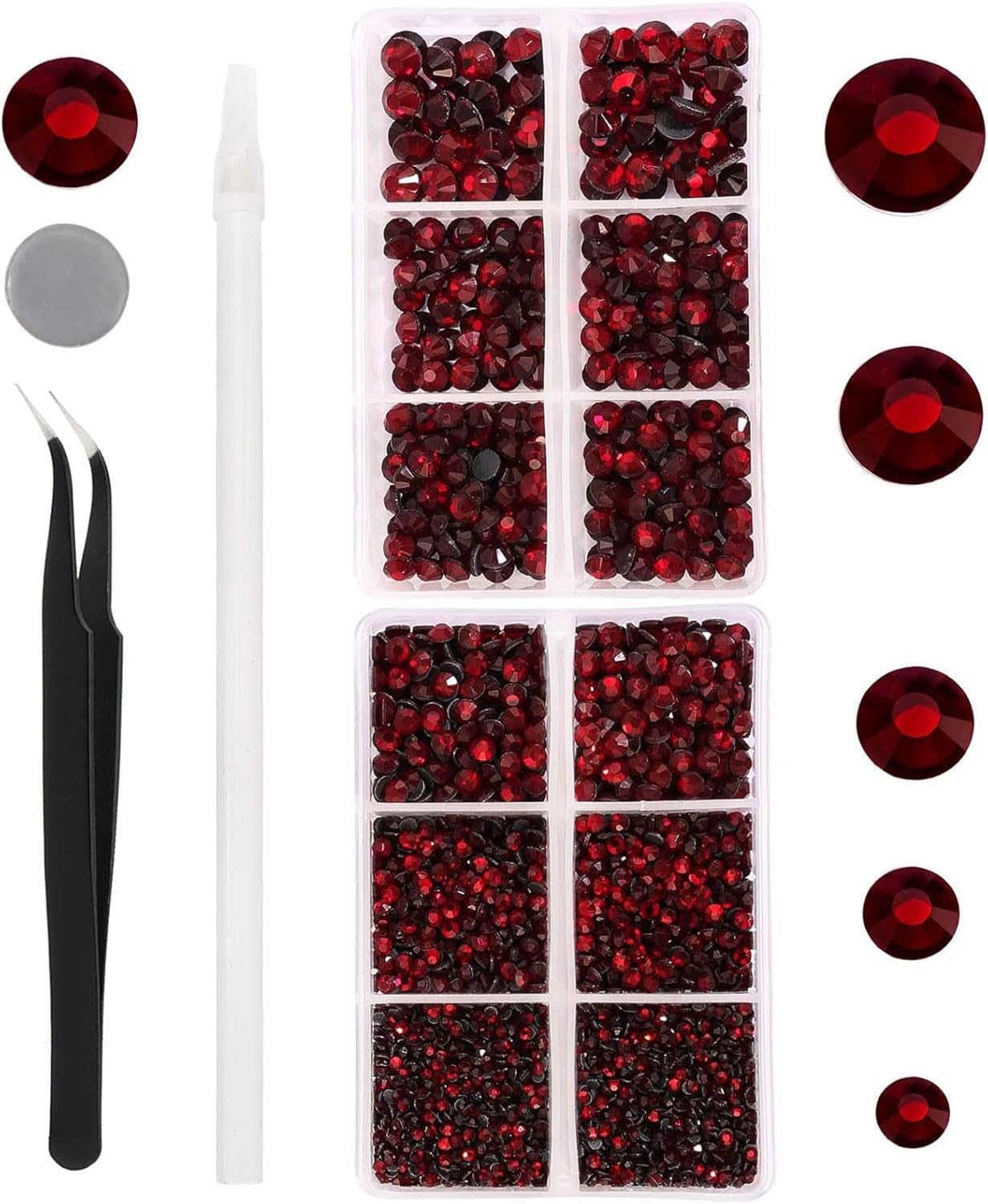 6616PCS Dark Red Hotfix Rhinestone Nail Charm Set SS6&ndash;SS30 Glass Crystal Flat Back Stones for DIY Decoration, Clothes, Shoes, and Nail Art Work with Fabric, Glass, Metal &ndash; SZTTY (Dark Red)