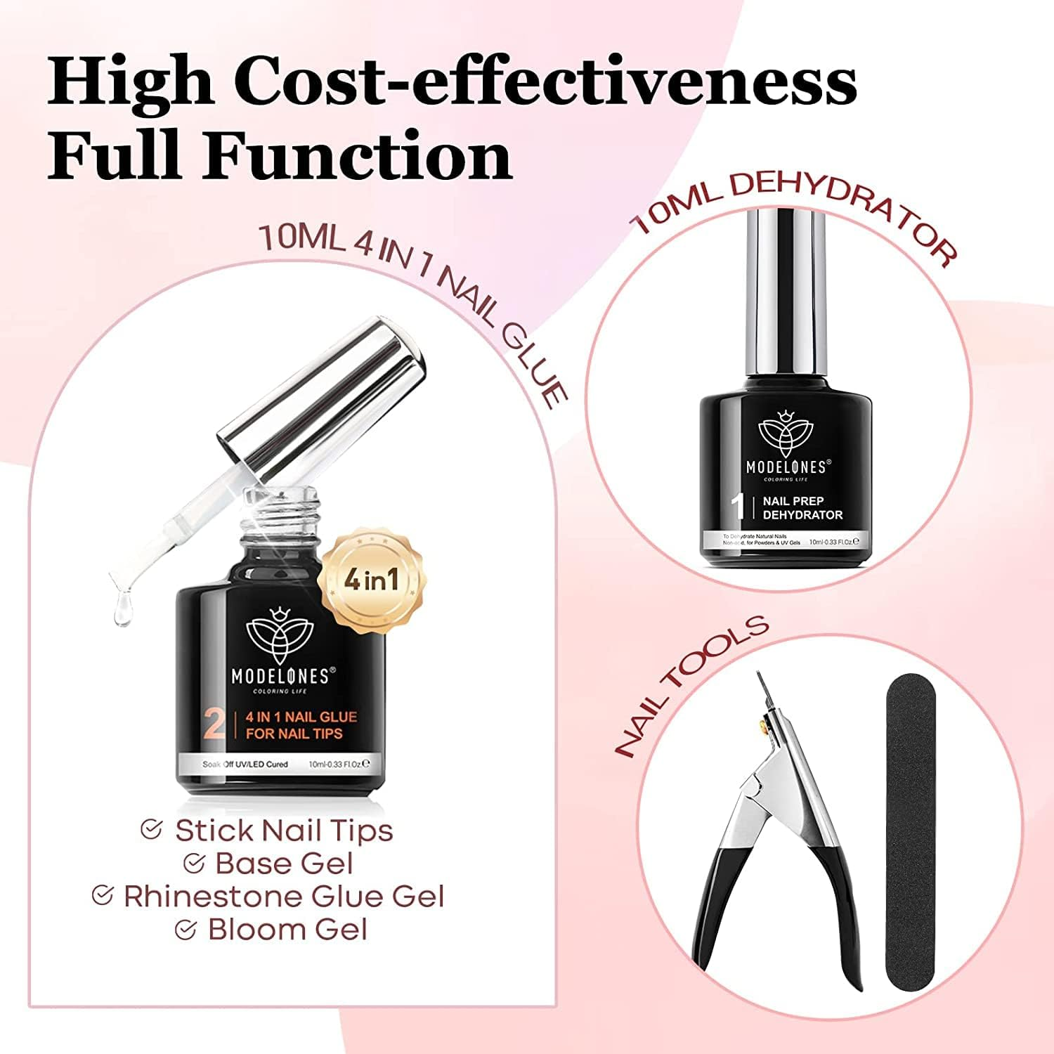 Modelones Gel X Nail Kit 500Pcs Almond Tips 4In1 Nail Glue Gel Nails Tips Portable UV/LED Lamp Salon Acrylic Nails Extension Set for Home Use