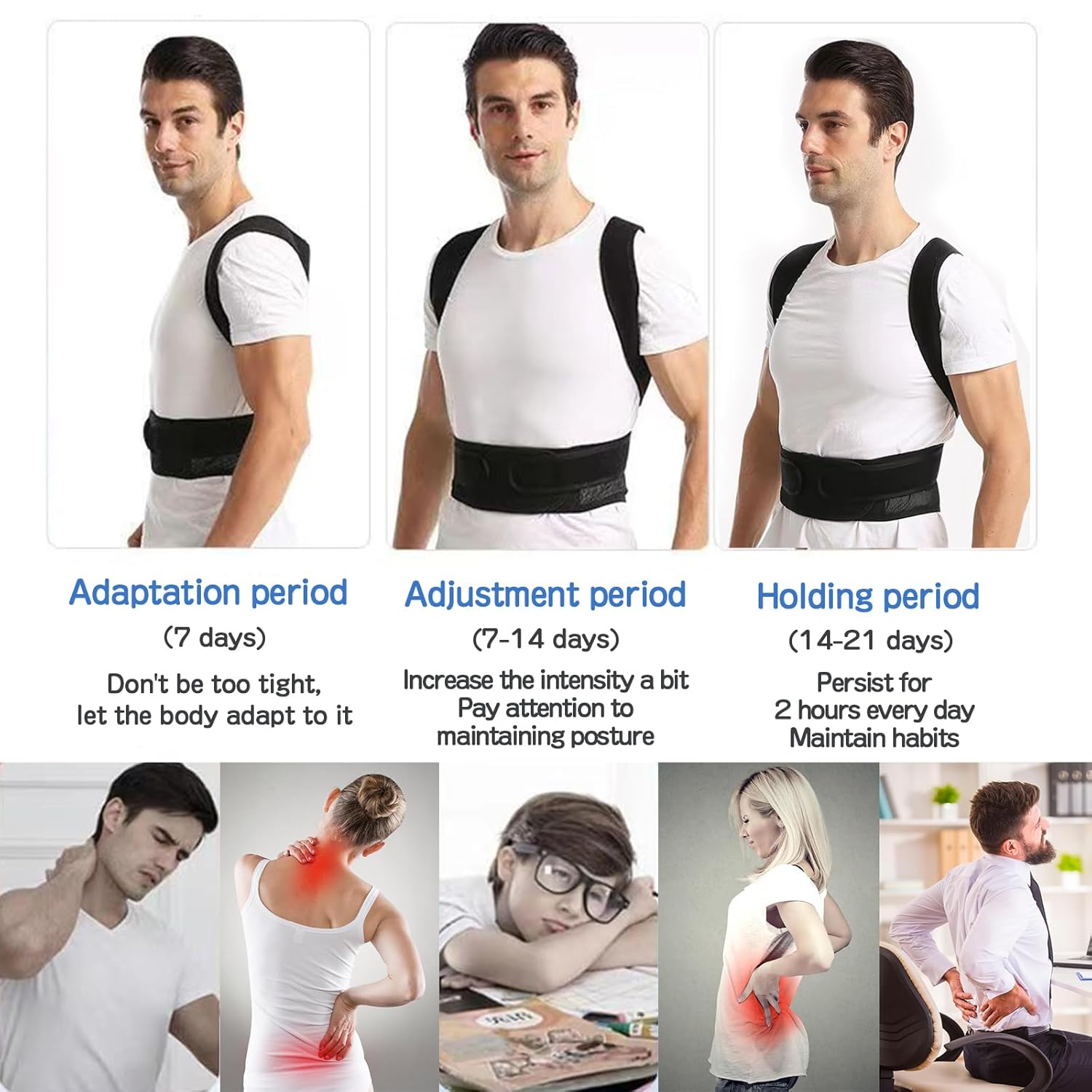 Back Brace for Man and Woman,Breathable Back Straightener,One-Piece Design,Adjustable Posture Trainer (S) image number 2
