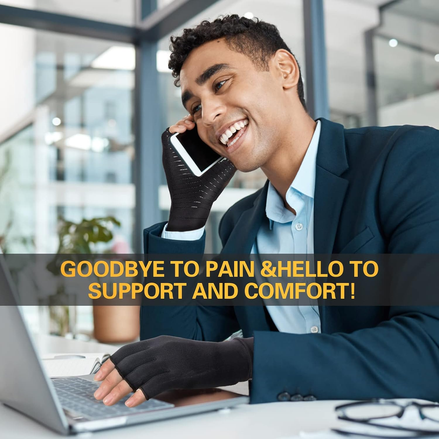 2 Pairs Copper Arthritis Gloves Compression Gloves Women Men Relieve Hand Pain Swelling and Carpal Tunnel image number 2