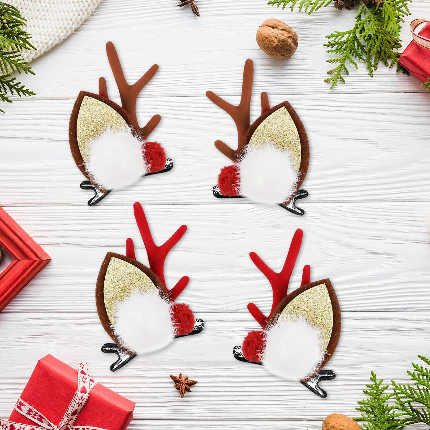 2 Pairs Christmas Reindeer Hair Clips, Christmas Hair Accessories with Antlers, Hair Clip, Christmas Hair Clips, Reindeer, Hair Accessories Christmas for Women, Girls, Children (C) image number 6