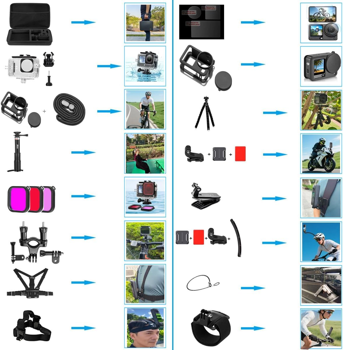 Husiway Accessories Kit for DJI Osmo Action 6 Waterproof Case Diving Housing Silicone Case Glass Screen Protector Film Whole Bundle 60D image number 4