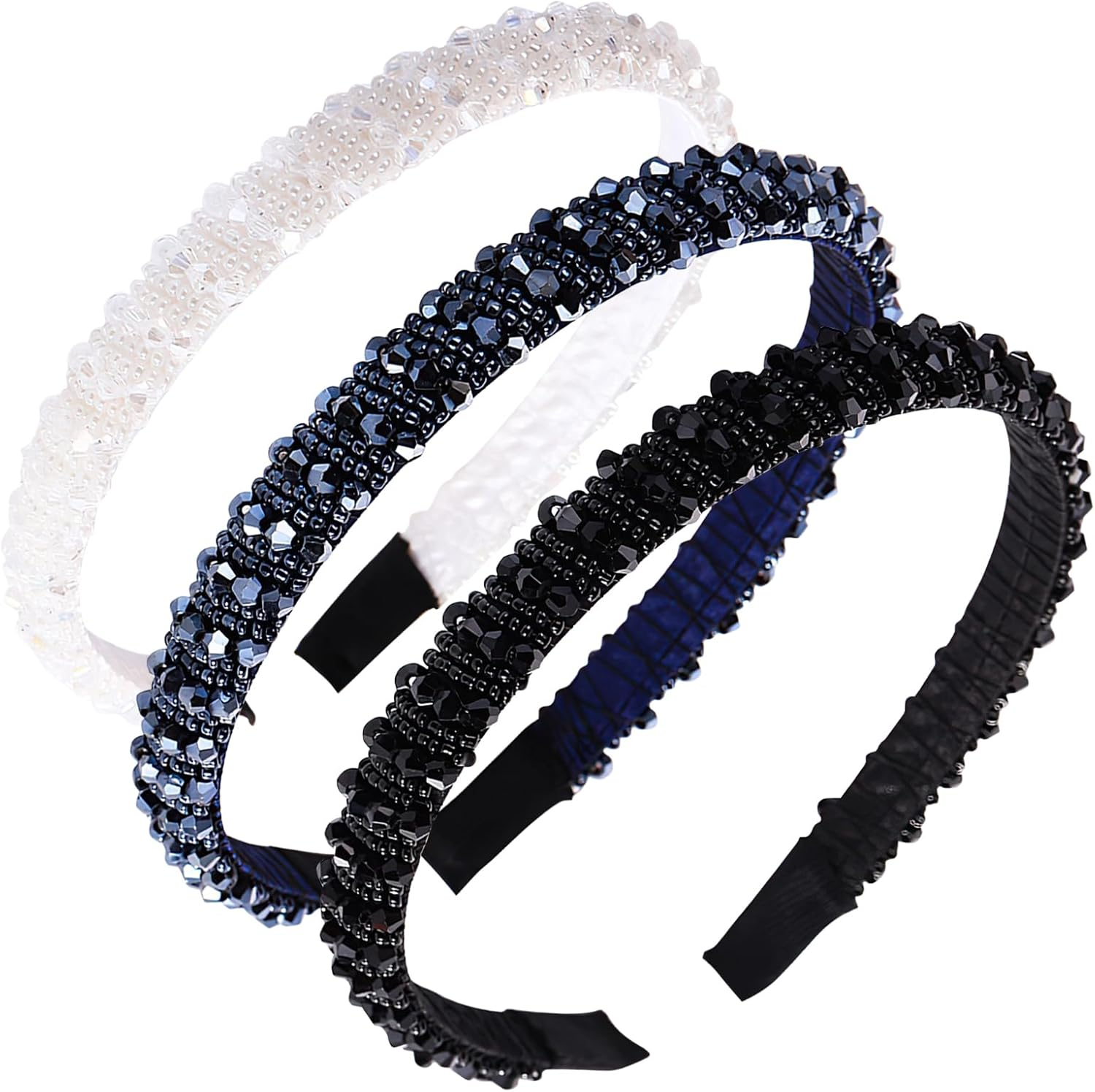Pack of 3 Women'S Headband with Crystal Beads, Glitter Headband, Rhinestone Hair Band, Bling, Crystal Headbands, Wedding, Evening Party, Prom, Fashionable Padded Headband image number 4