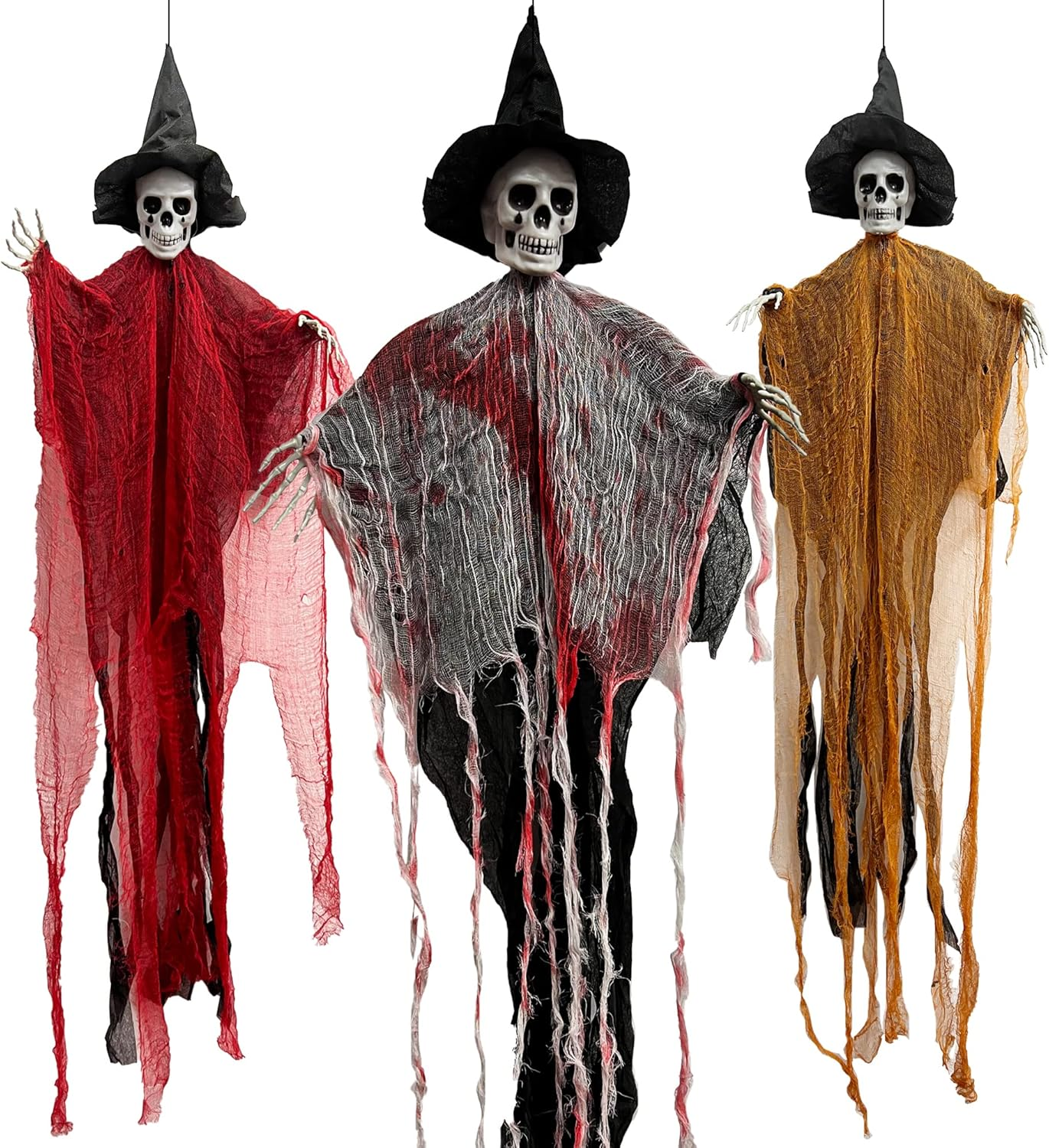 3 Pack Halloween Hanging Grim Reapers, 47" Hanging Ghost Decorations with Hat for Halloween Indoor/Outdoor Haunted House Prop Decor image number 6