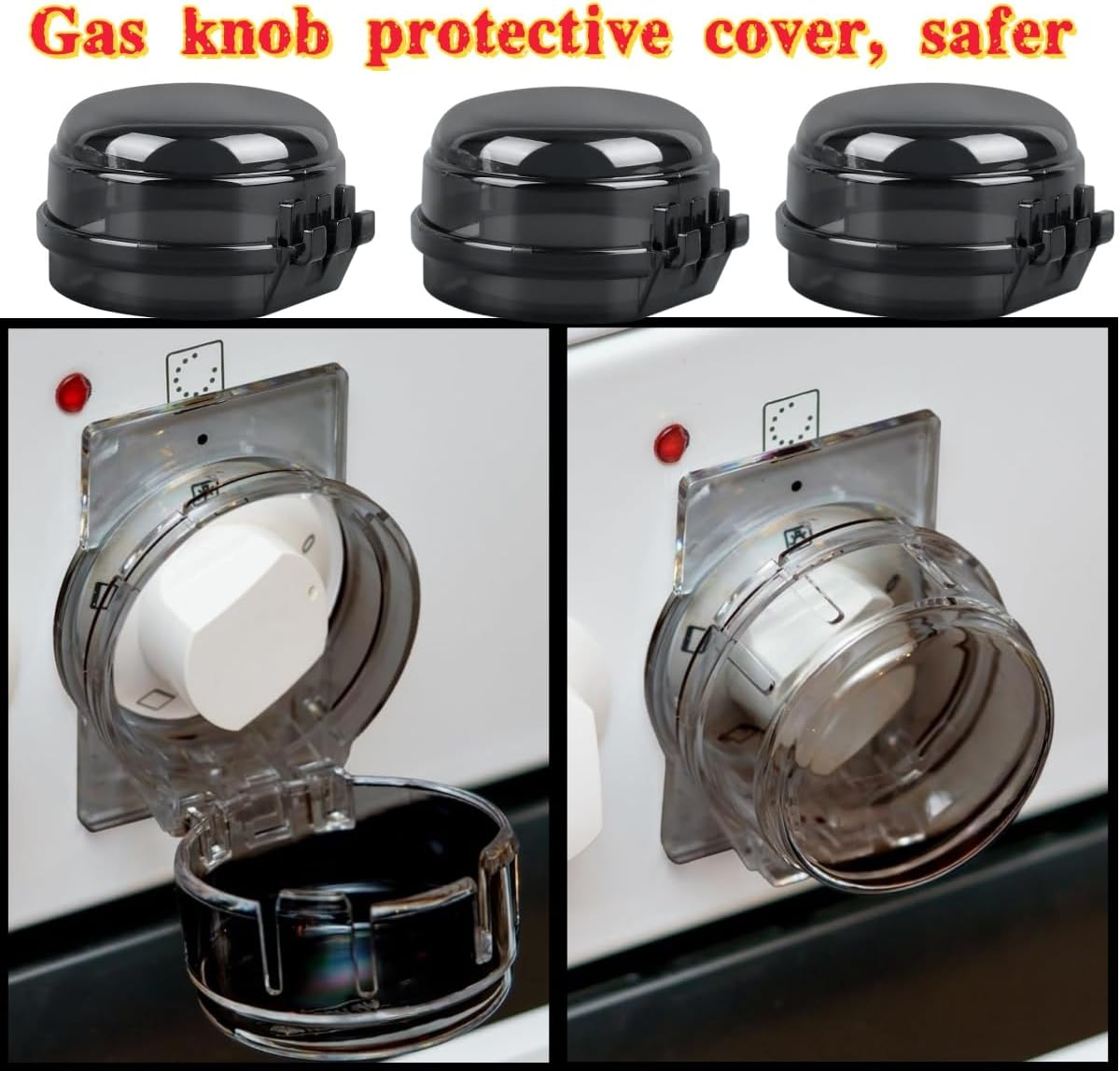 10 Pcs Universal Gas Knob Covers,Gas Stove Knob Safety Cover, Kids Stove Protection Device(Black) image number 1