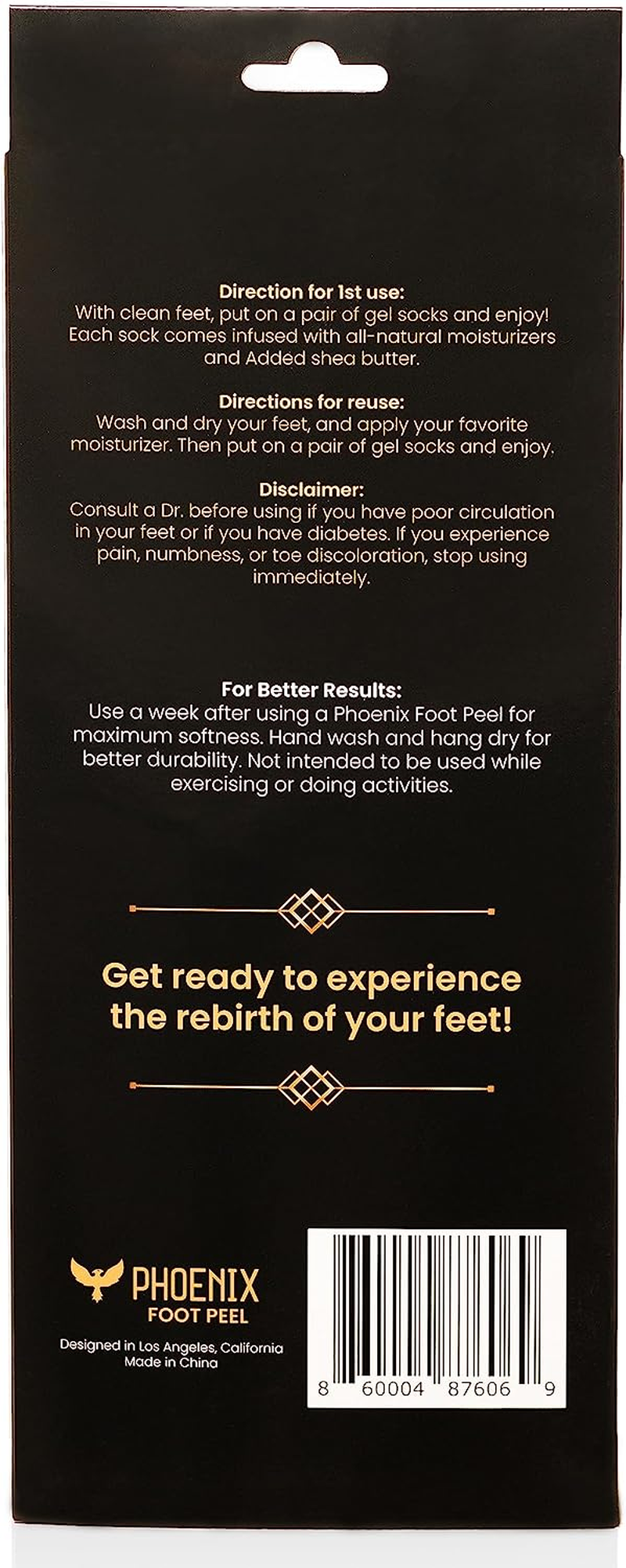 Phoenix Foot Peel Moisturizing Gel Socks for Men - Extra Large - 2 Pairs - with Shea Butter - Paraben Free - Reuseable Moisturizing Socks - image number 4