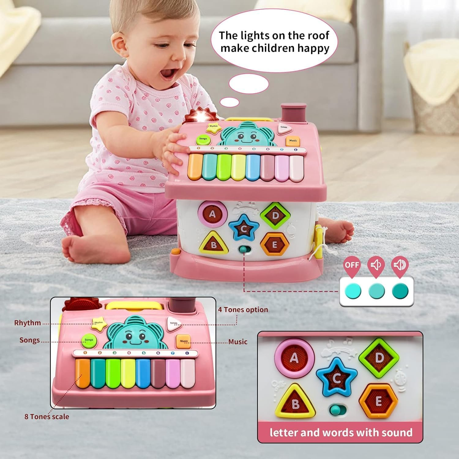 Montessori Toys for 1+ Year Old Girl - Toddler Toys Age 1-2, 8-In-1 Toys with Sound/Lights/Music/Clock/Telephone/Car, Smart Learning Home image number 5