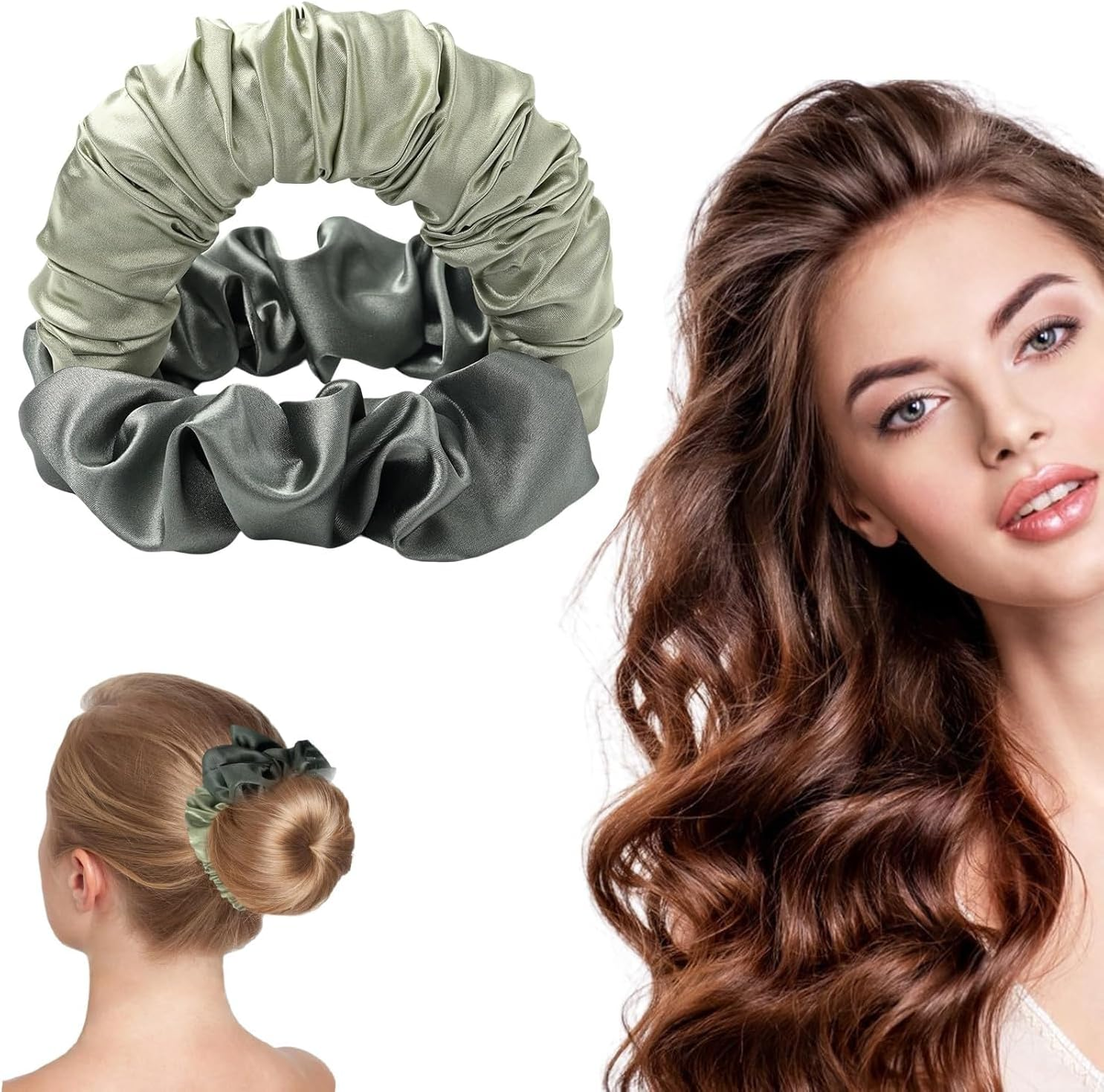 Satin Heatless Curling Scrunchie, 1Pc No Heat Scrunchie Hair Curler Ponytail Hairband,Lazy Scrunchie Hair Curler Hairband, Green image number 3