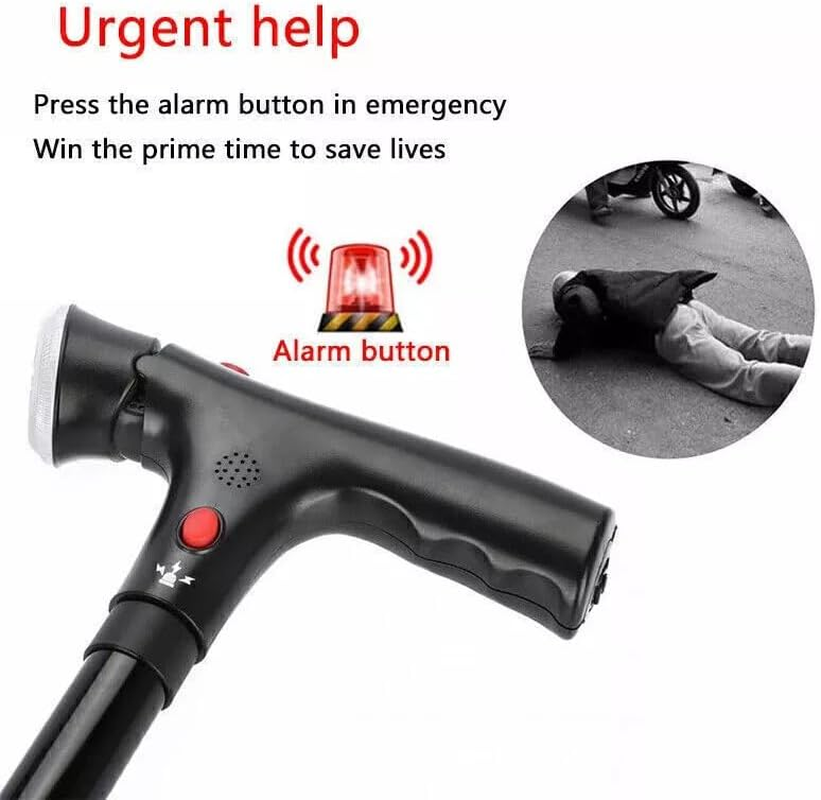 Elder Folding Walking Stick Walking Cane Height Adjustable LED Light Alarm image number 1