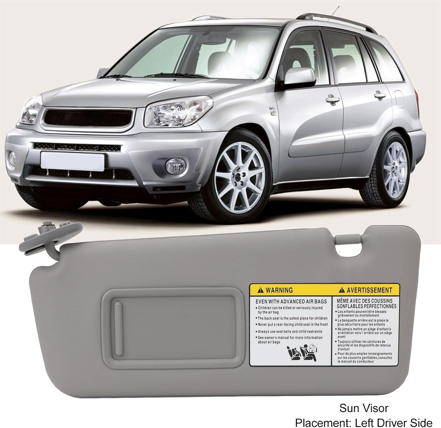 Generic Left Driver Side Sun Visor for RAV4 2004-2005, Gray Car Sun Visor Built in Makeup Mirror, Sun Visor for Car, UV Protection, Perfectly Match Original, Generich7Ynmgxa1S image number 4