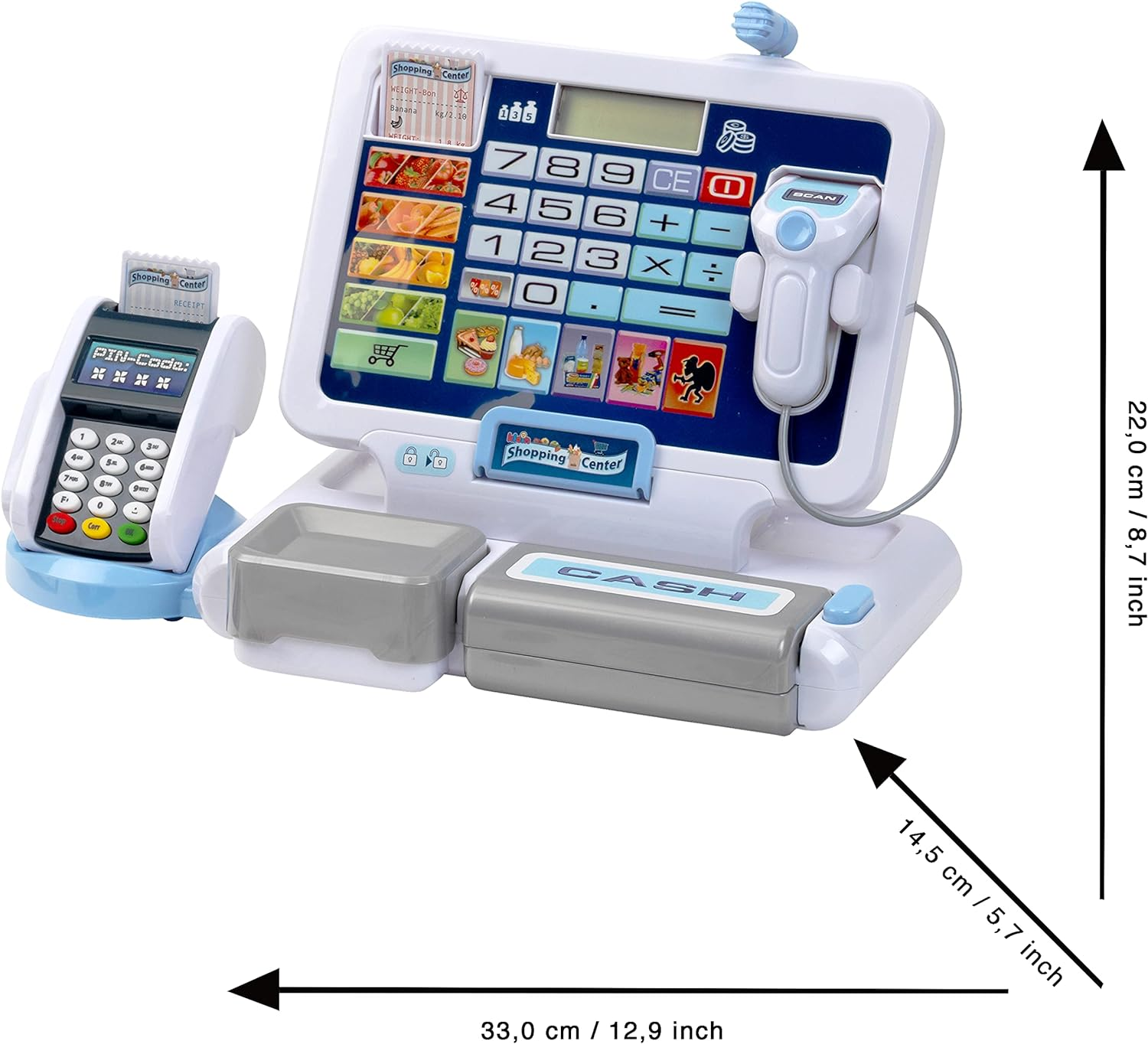 Theo Klein 9324 Tablet Cash Station I Play Cash Register with Sound and Detachable Tablet, POS Terminal, Scanner and Play Money I Toys for Children Aged 3 and Over image number 6