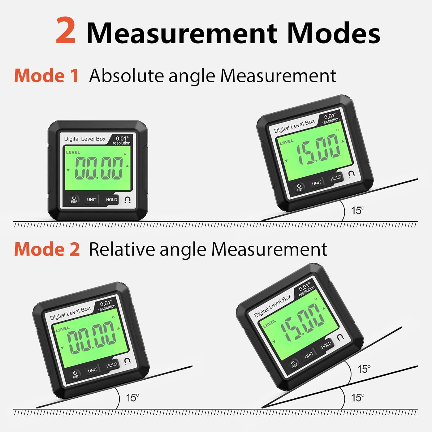 Abizarch Digital Angle Finder Gauge Magnetic,Lcd Digital Level Tool Protractor, Inclinometer Level Box Backlit Portable Angle Measurement Tool,Battery Operated Angle Finder for Carpentry Building image number 6