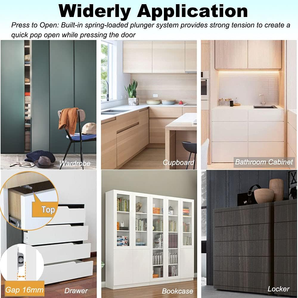 Magnetic Push Latches for Cabinet 16 Pack Drawer Push to Open Door Latch Heavy Duty Touch Latch Hardware Push Release Latch and Catch RV Closet Magnet Press to Open Kitchen Cupboard Strong Pop Out image number 6