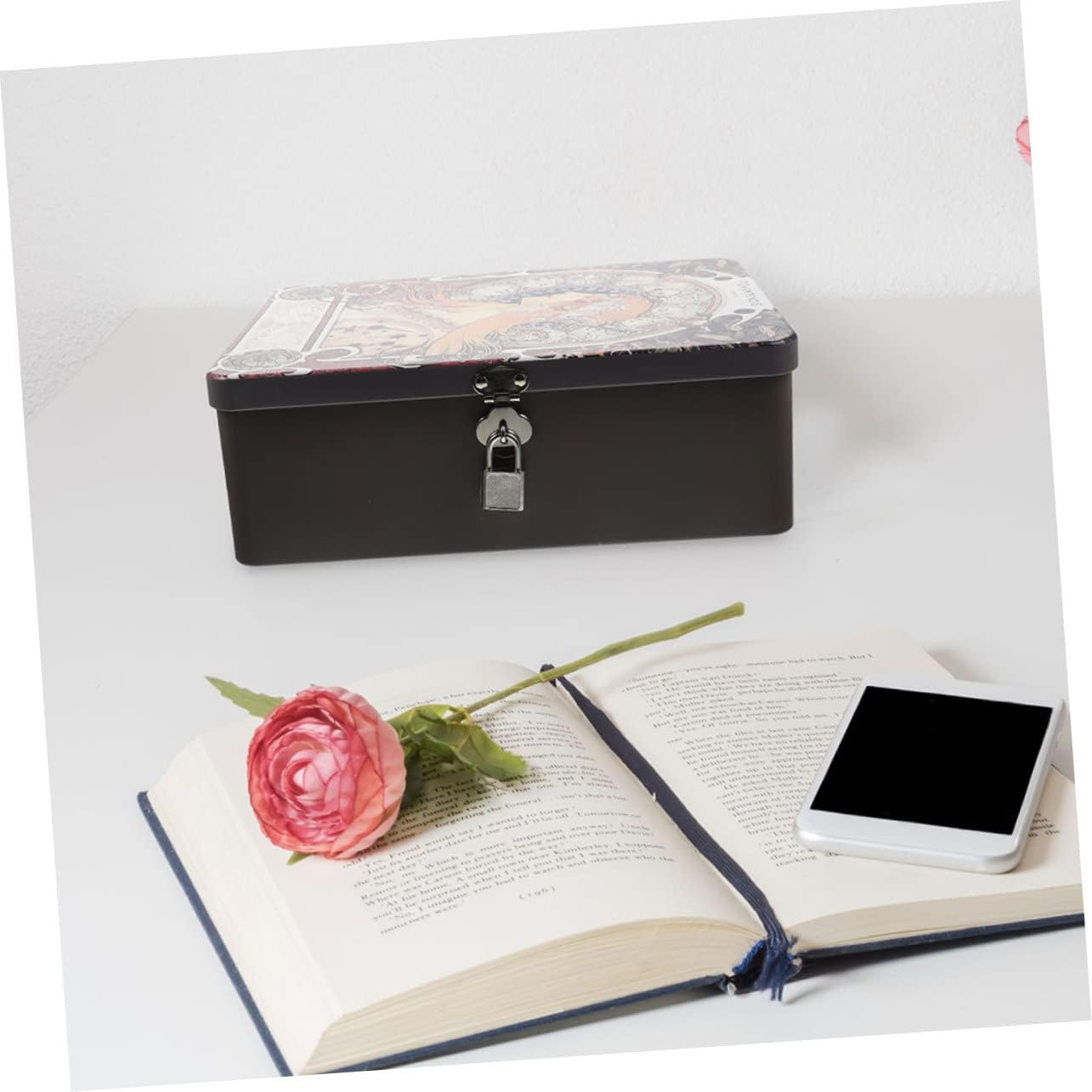 GARVALON Vintage Lockable Tinplate Storage Box Desktop Organizer for Jewelry Cash and Keepsakes All Occasions image number 4
