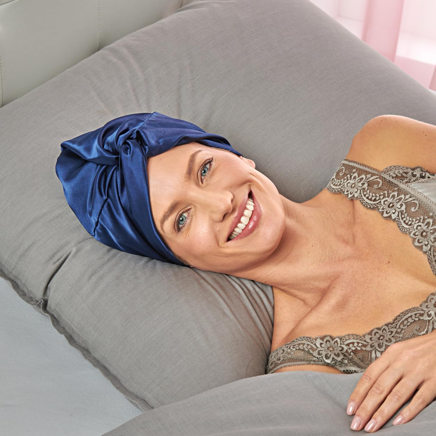 3 PAGEN&reg; Satin Sleep Cap in Dark Blue - Protects Hair from Split Ends and Frizz - Soft Feel - Sleep Cap for All Hair Types - Versatile - One Size Bonnet