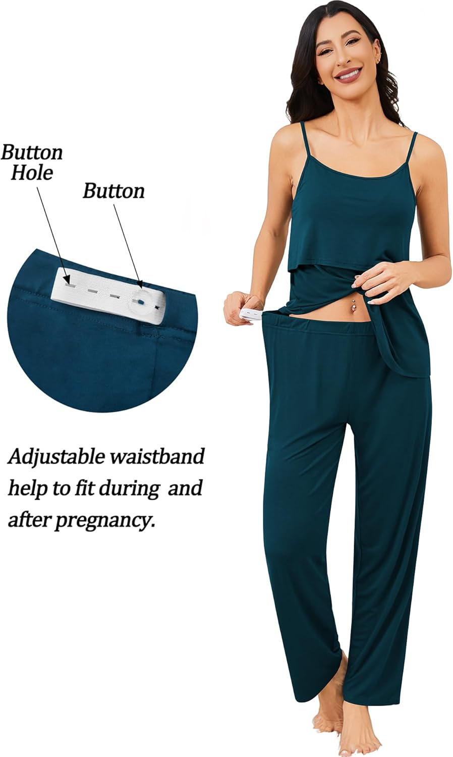 SWOMOG Maternity Nursing Robe Set 3 PCS Postpartum Pajamas Breastfeeding Labor Delivery with Robe & Camisole & Pants image number 3