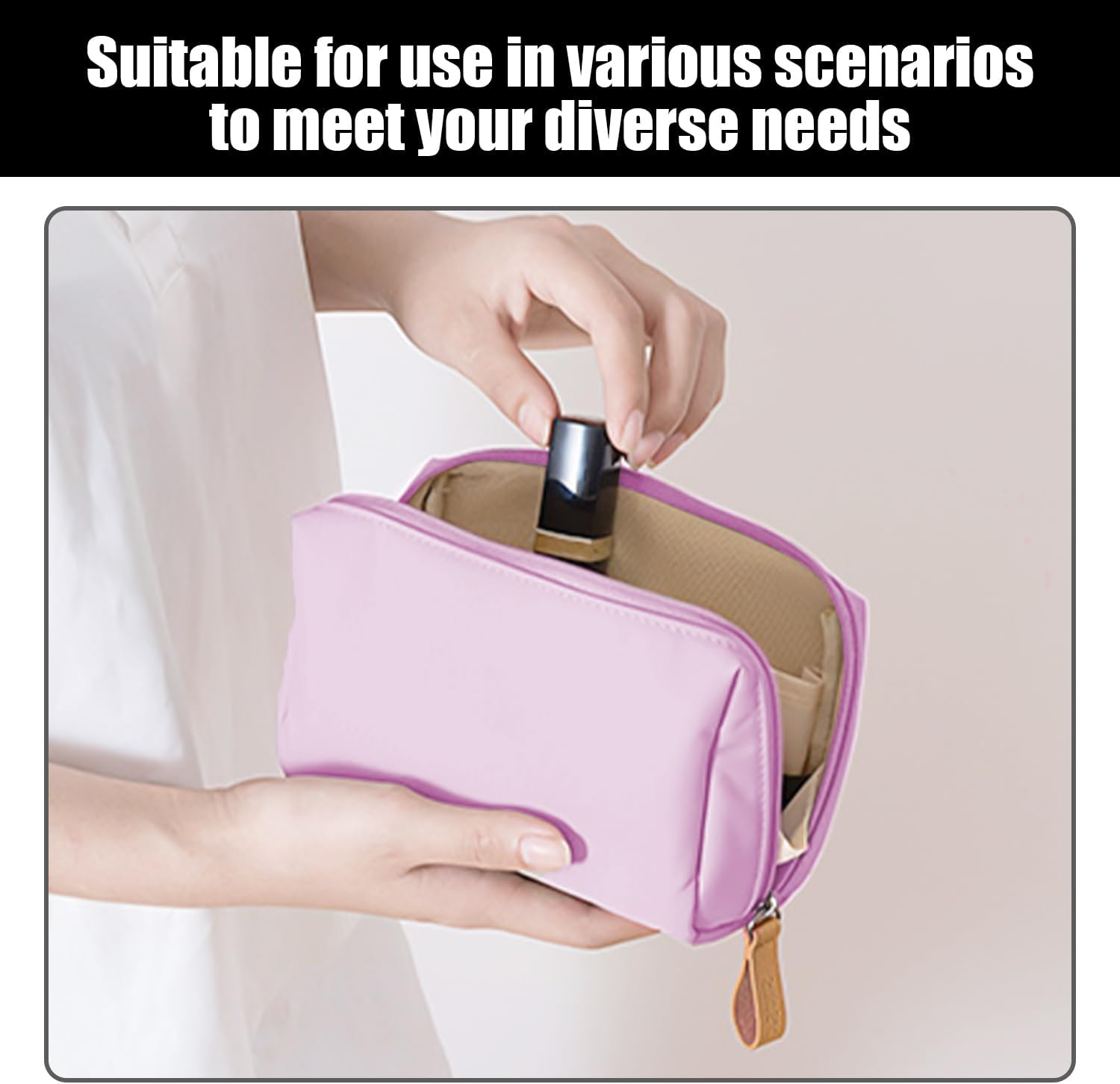 Pack of 2 Cosmetic Bags and 2 Lipstick Bags, Portable and Lightweight Hand Luggage Bags, Multifunctional Waterproof Storage Bags, Bedroom and Bathroom Scenes image number 4