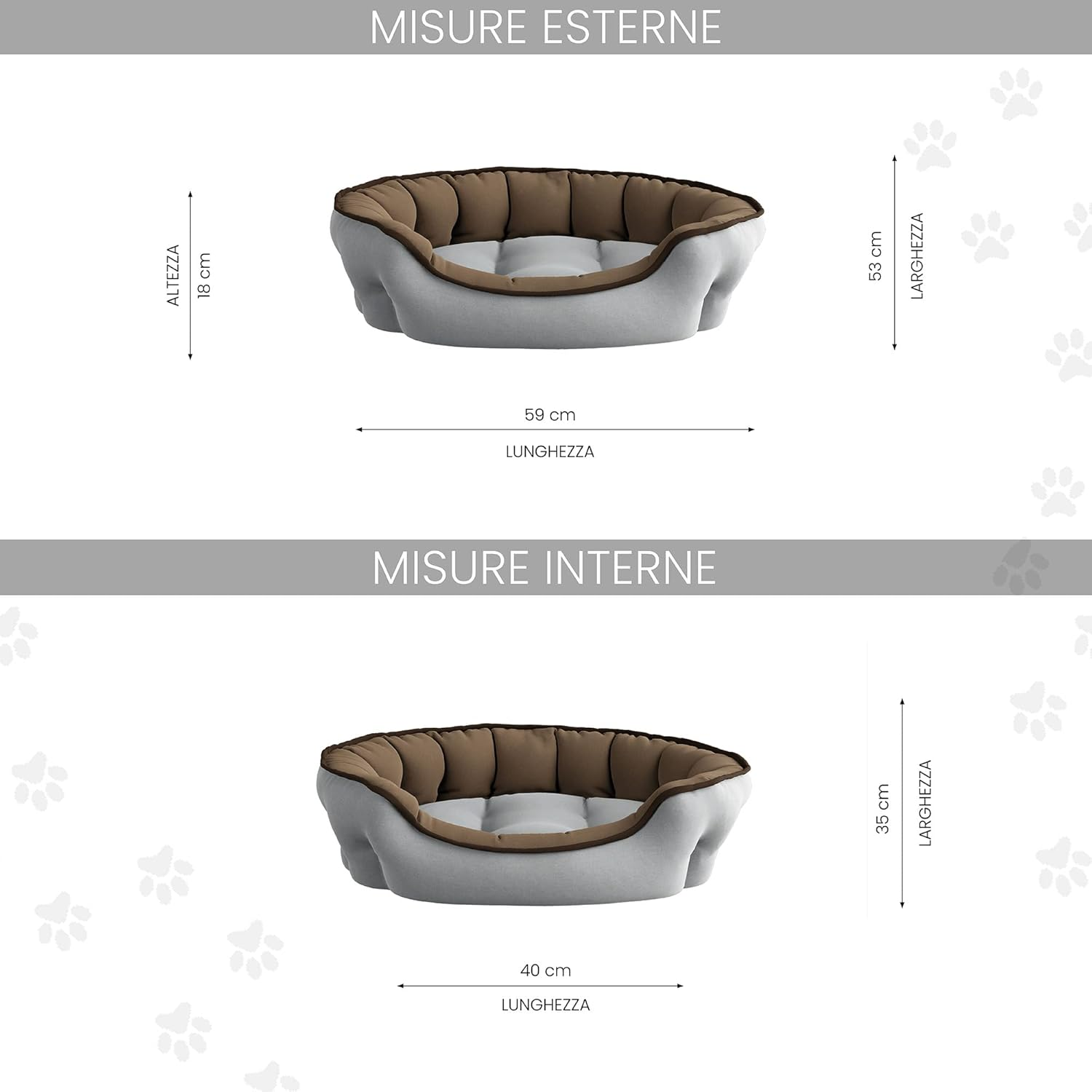 Enjoy Dog Bed & Cat Bed, 59 X 53 X 18 Cm, Soft Pet Bed with Padded, Quilted Cushion, Non-Slip Waterproof Base, Washable, Indoor Cuddly Bed for Pets, Light Grey/Taupe image number 2