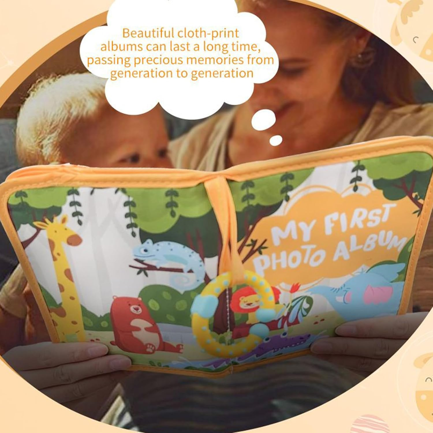 Baby Photo Book | Soft Family Photo Book for Toddler - Keepsake Journal with Safe Mirror Lion Pattern Scrapbook Home Decor for Mom Strollers Holiday image number 4