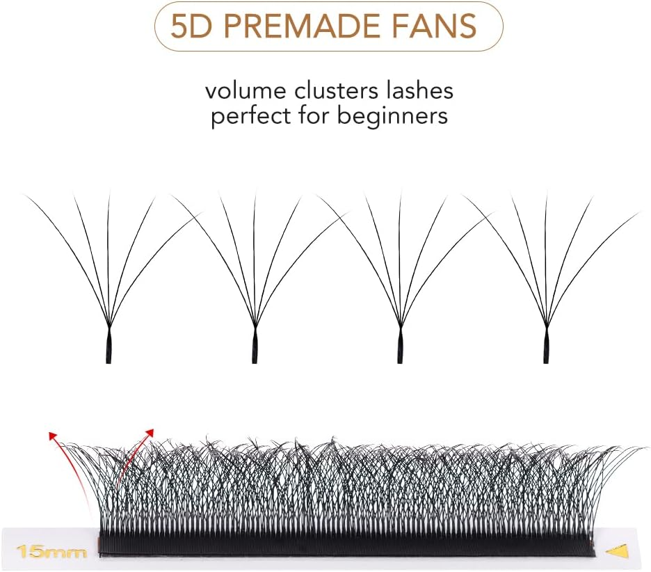 Lunamoon 5D Eyelash Extension, Premade Fans W Lash, Pre-Fanned Ready-To-Use Fan Eyelash Extension, Russian Volume Eyelash Cluster, Artificial Lash (5D/0.07C 8 Mm) image number 4