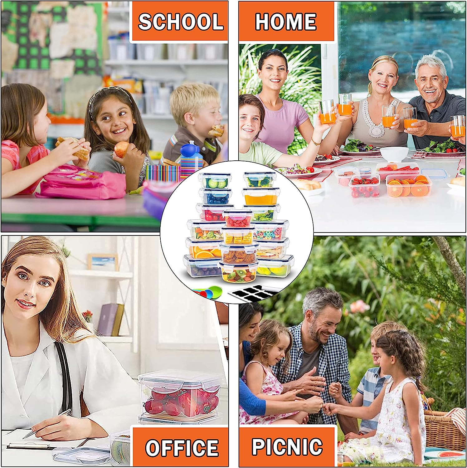 Food Storage Containers Set [16 Pack], RKINC Plastic Containers with Lids, Airtight Meal Prep Containers for Pantry Organization, Bpa-Free, Dishwasher, Microwave and Freezer Safe (16 Pack) image number 4