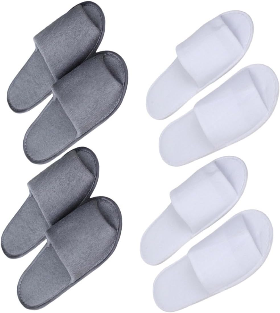 WOONEKY Single Use Slippers Travel Slippers 4 Pairs Foldable Portable Disposable for Guests Breathable Toweling EVA Material Sanitary Hotel Use image number 1