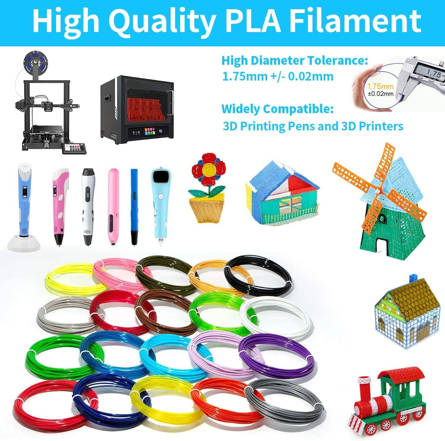 20 Colors 1.75Mm 3D Pen PLA Filament Refill, Total 200M Each Color 10M, 20 Bundles & 3D Pen Template Book Ideal for Home Art, Crafts, Doodler to Create - Is Great Kids Gifts for Birthday and Christmas image number 4