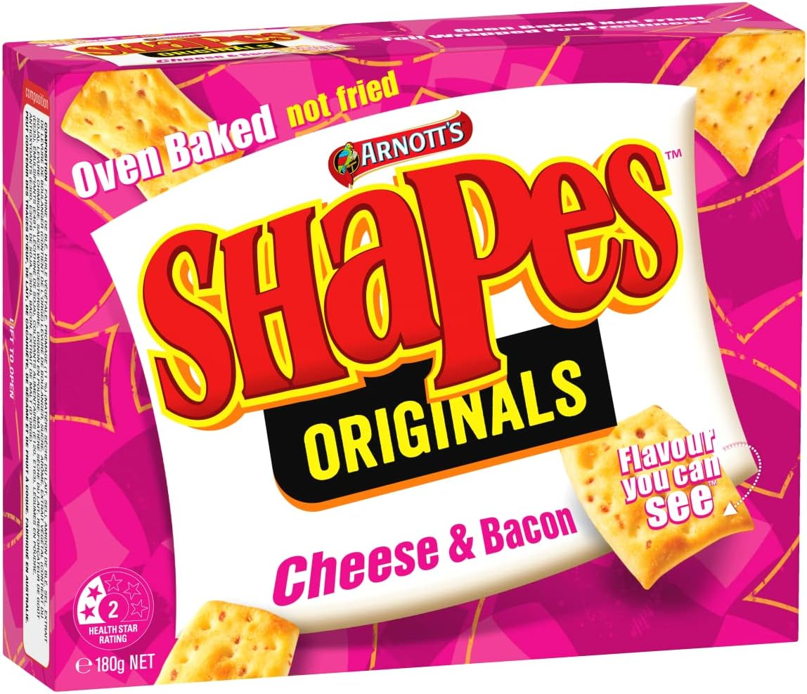 Arnotts Shapes Cheese & Bacon Biscuits 180G