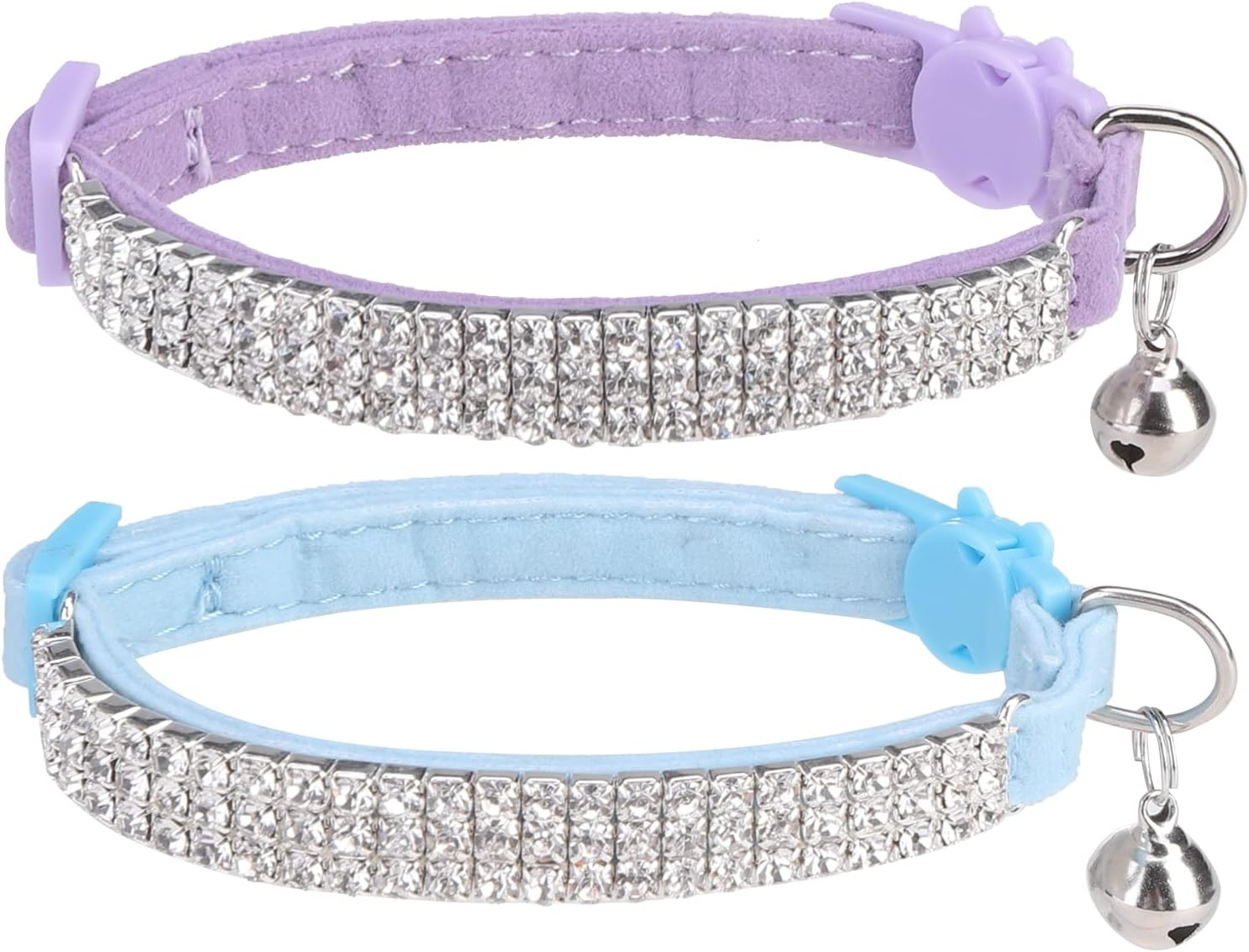 EXPAWLORER Soft Velvet Safe Cat Collars for Girl Cats -2 Pack Rhinestones Bling Diamante Adjustable Collars - Cat Collar Breakaway with Bells for Boy Cats Kitty and Small Dogs