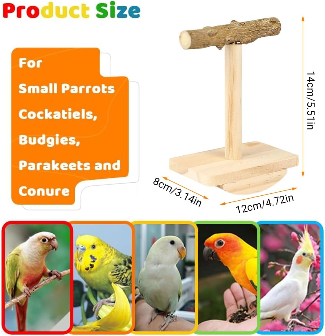 AIMALL Parrot Zanthoxylum Wooden Bird Platform Rack Grinding Claw Stick Natural Wood Perch Shake Music Toy Durable 4.72In X 3.14In X 5.51In for Xuanfeng Tiger Skin Peony Budgie Cockatiel Rest Play Bit image number 4