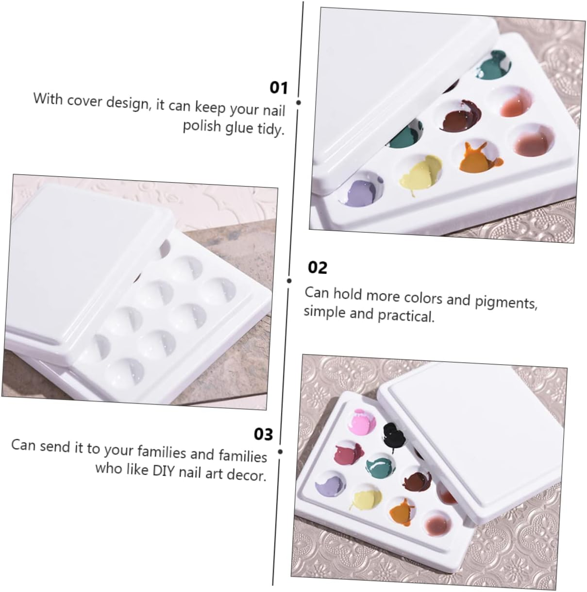 Gogogmee Ceramic Manicure Nail Color Mixing Tray with Dustproof Cover Lightweight Nail Art Palette and DIY Polish Blending White image number 4