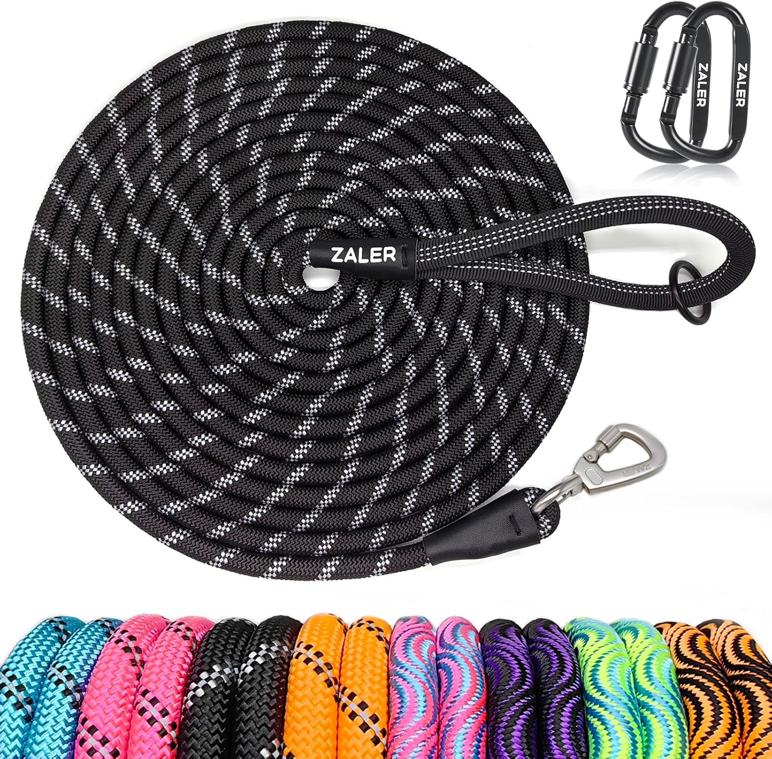 ZALER Rope Dog Leash, 4/5/6/10/15/20/30/50 Foot Reflective Dog Leashes with Carabiner, Heavy Duty Pet Lead for Large and Medium Dogs (4FT, Black)