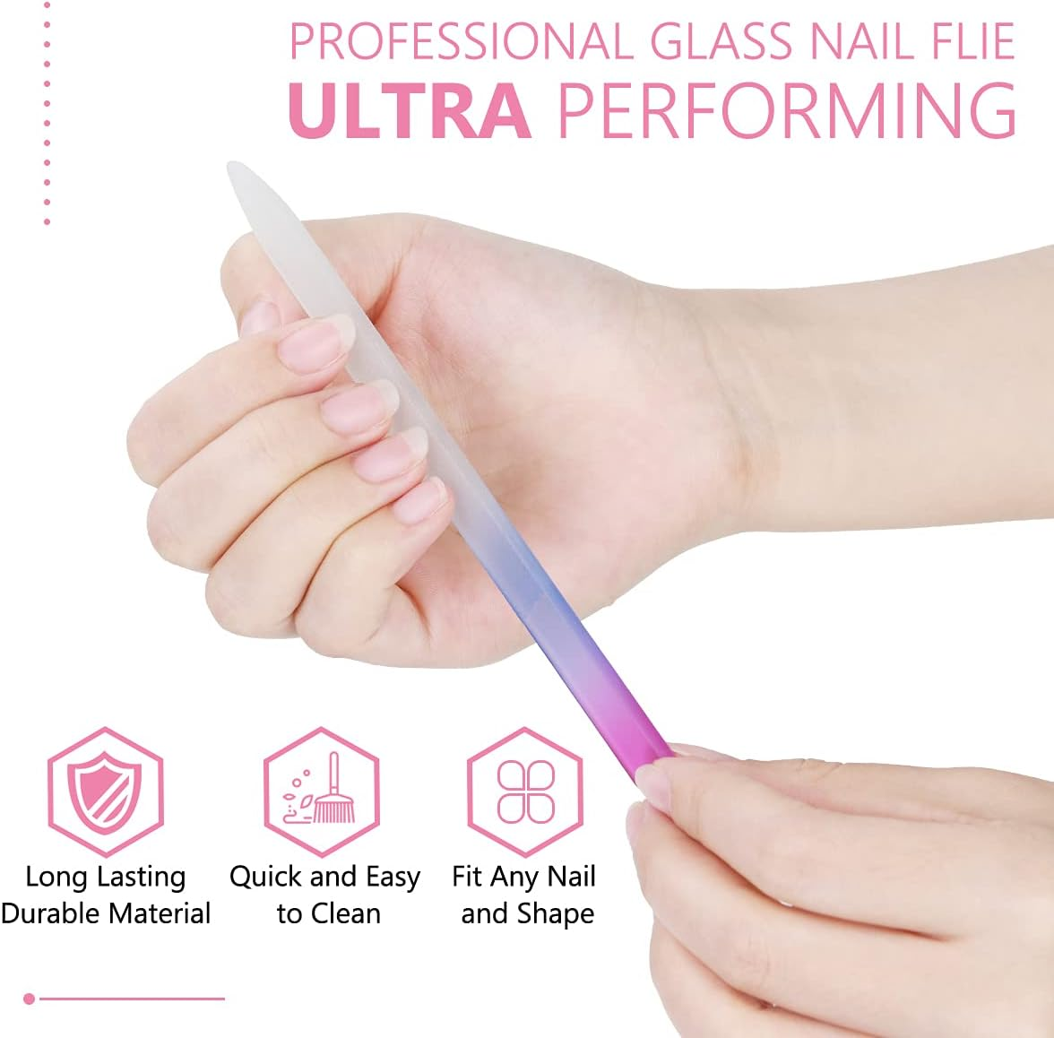 URAQT Premium Crystal Glass Nail File Set, 3 Piece Professional Nail Care Set, Double Sided Emery Board, Manicure Pedicure Tools, Nail Strengthener, Buffer - A-Grey image number 4