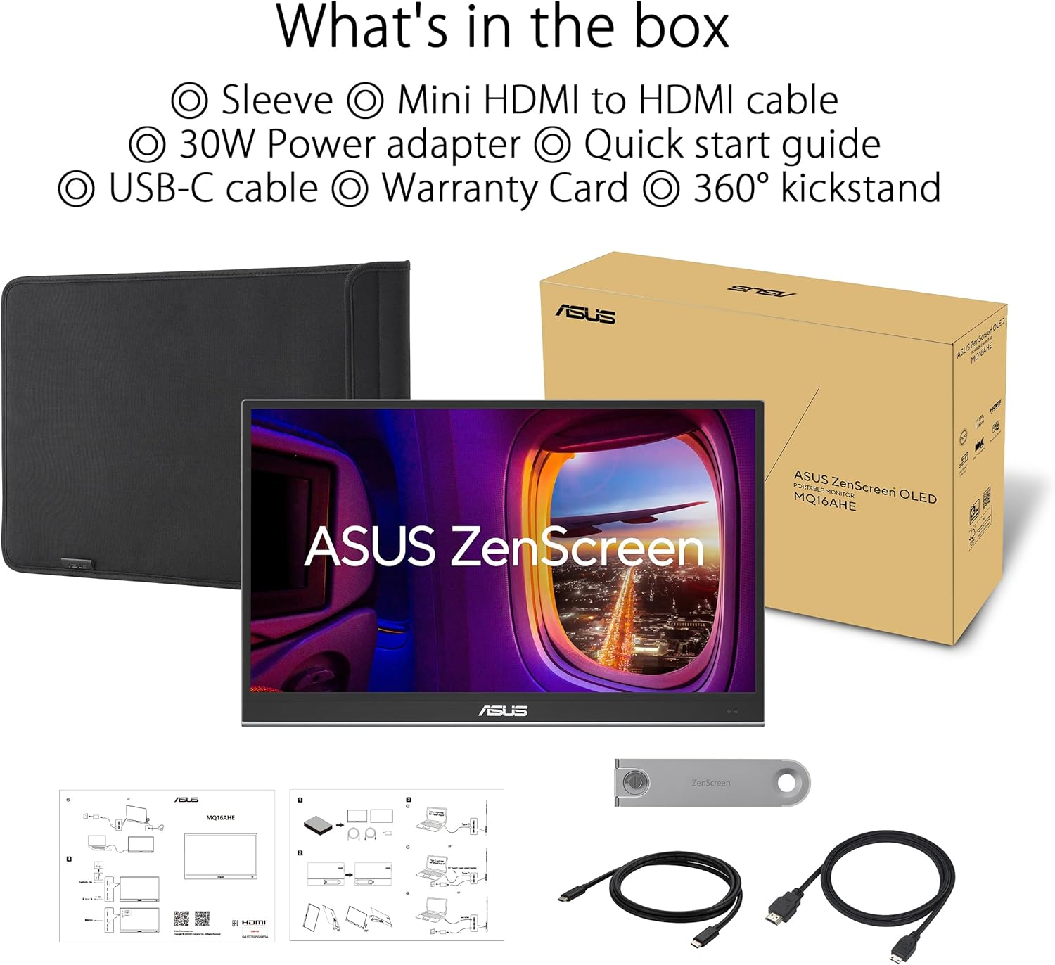 ASUS Zenscreen OLED MQ16AHE Portable Monitor &ndash; 16 Inch (15.6 Inch Viewable) FHD (1920 X 1080), OLED, 100% DCI-P3, 1 Ms Response Time, HDR-10, USB Type-C, Mini HDMI, Proximity Sensor, 360&deg; Kickstand image number 4