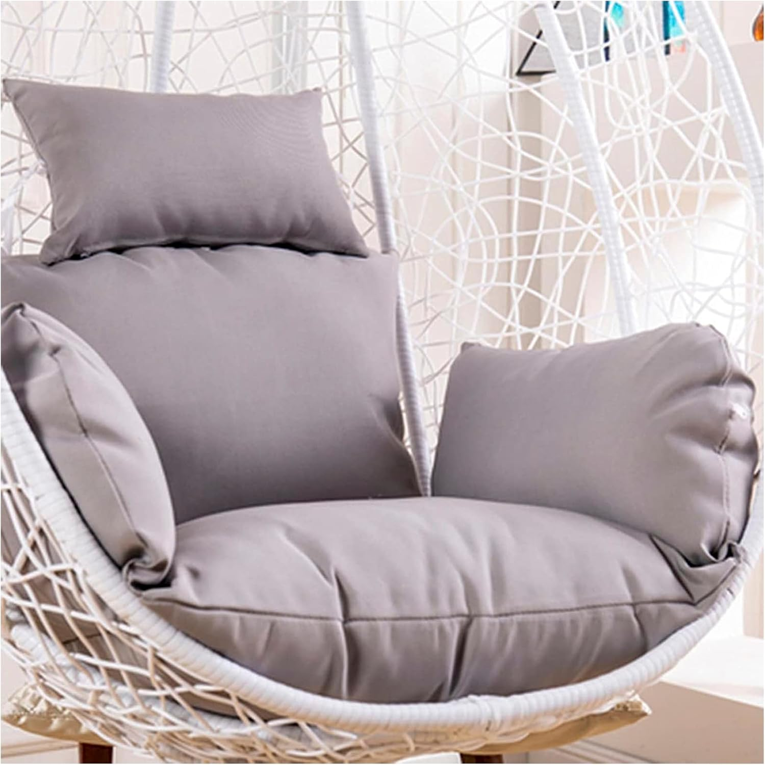 Cushion Egg Swing Cushion, Fluffy Outdoor Hanging Chair Cushion, Waterproof Replacement Cover for Hanging Chair Cushion, Hanging Chair Cushion with Headrest and Armrests, Light Gray