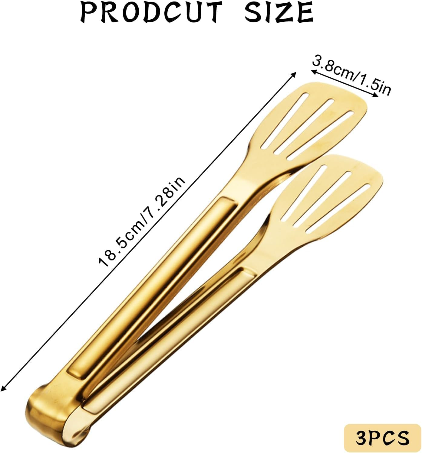 3Pcs Kitchen Tongs, 7'' Stainless Steel Food Serving Tongs, Non-Slip Stainless Steel Metal BBQ Tongs, Kitchen Cooking Tongs for Cooking, Cake, Salad, Meat, BBQ, Frying, Serving (Golden) image number 3