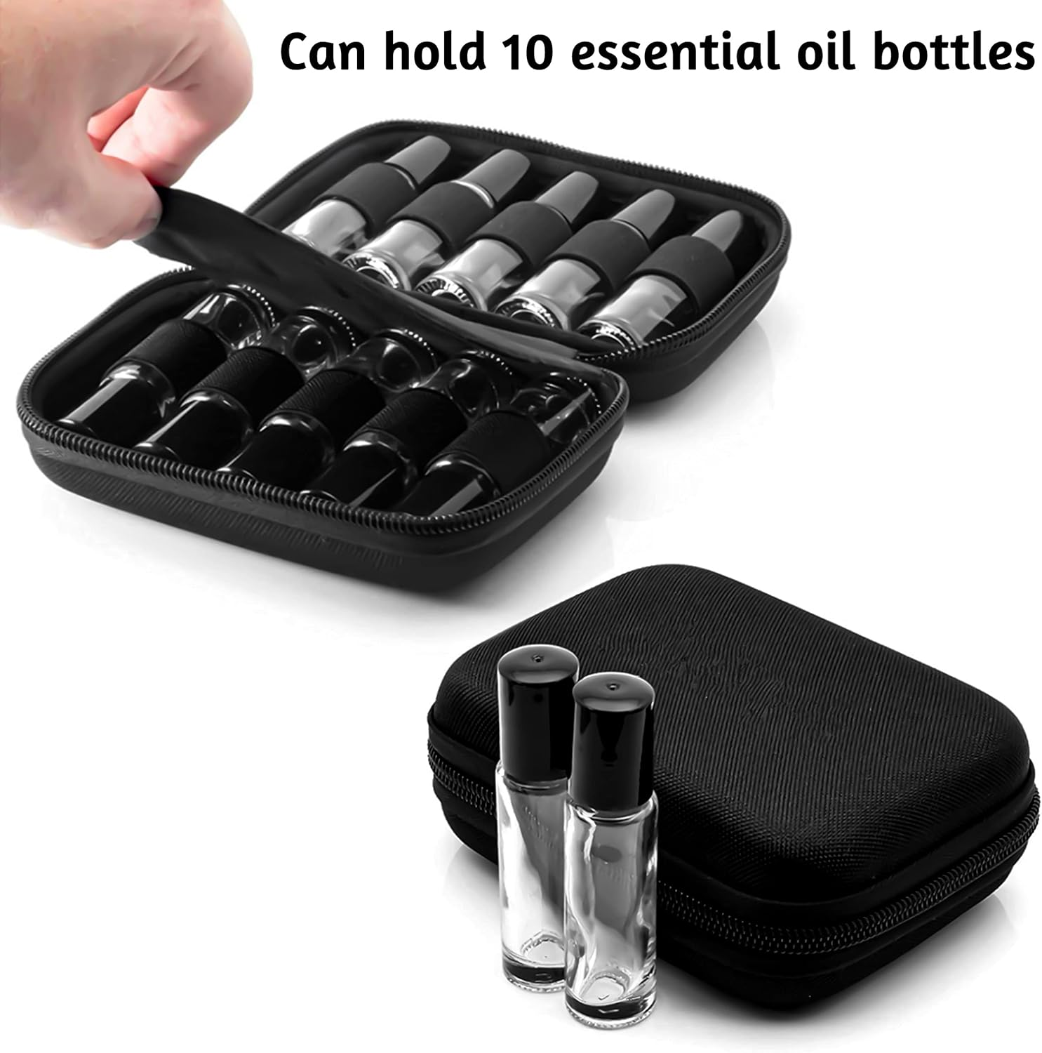 BLLREMIPSUR Essential Oil Carrying Case Holds 10 Bottles (5/10/15Ml), Hard Shell Roller Bottles Storage Bag, Travel Portable Essential Oils Bottles Organizer image number 1