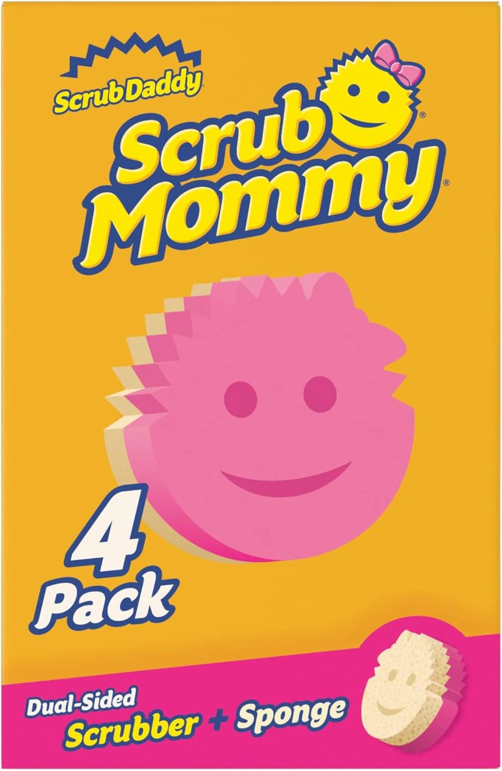 Scrub Daddy Scrub Mommy Assorted 4 Pack, Dual Sided Scrubbing Sponge, Alternative to Non Scratch Scourers, Cleaning Sponges for Washing Up, Dish Scrubber, as Used by Mrs Hinch, Flextexture Firm & Soft