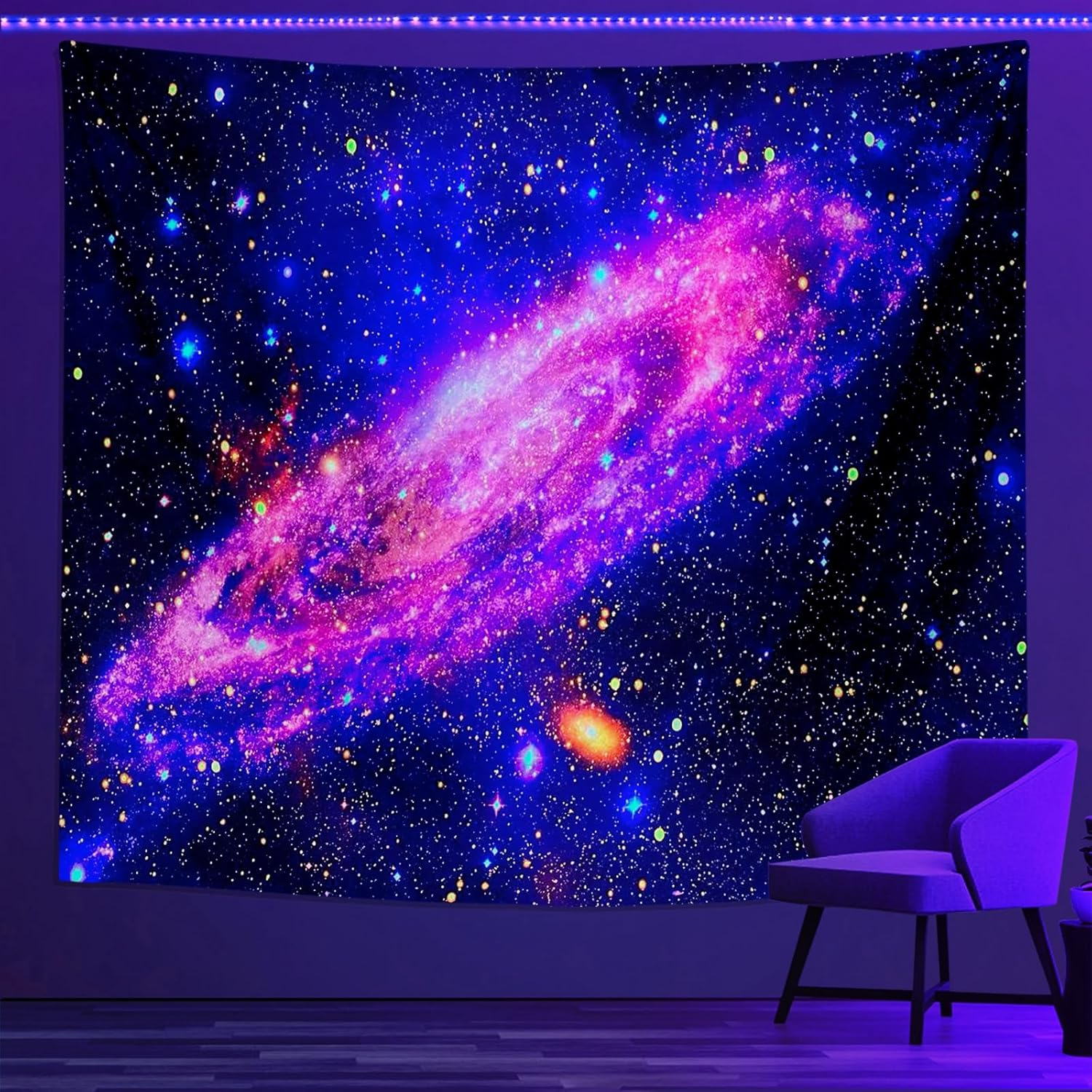Psyhilar Blacklight Posters for Adults and Teens, Space Galaxy Backdrop UV Reactive, Black Light Tapestry for Boys Room (91 X 71 Inches) image number 2