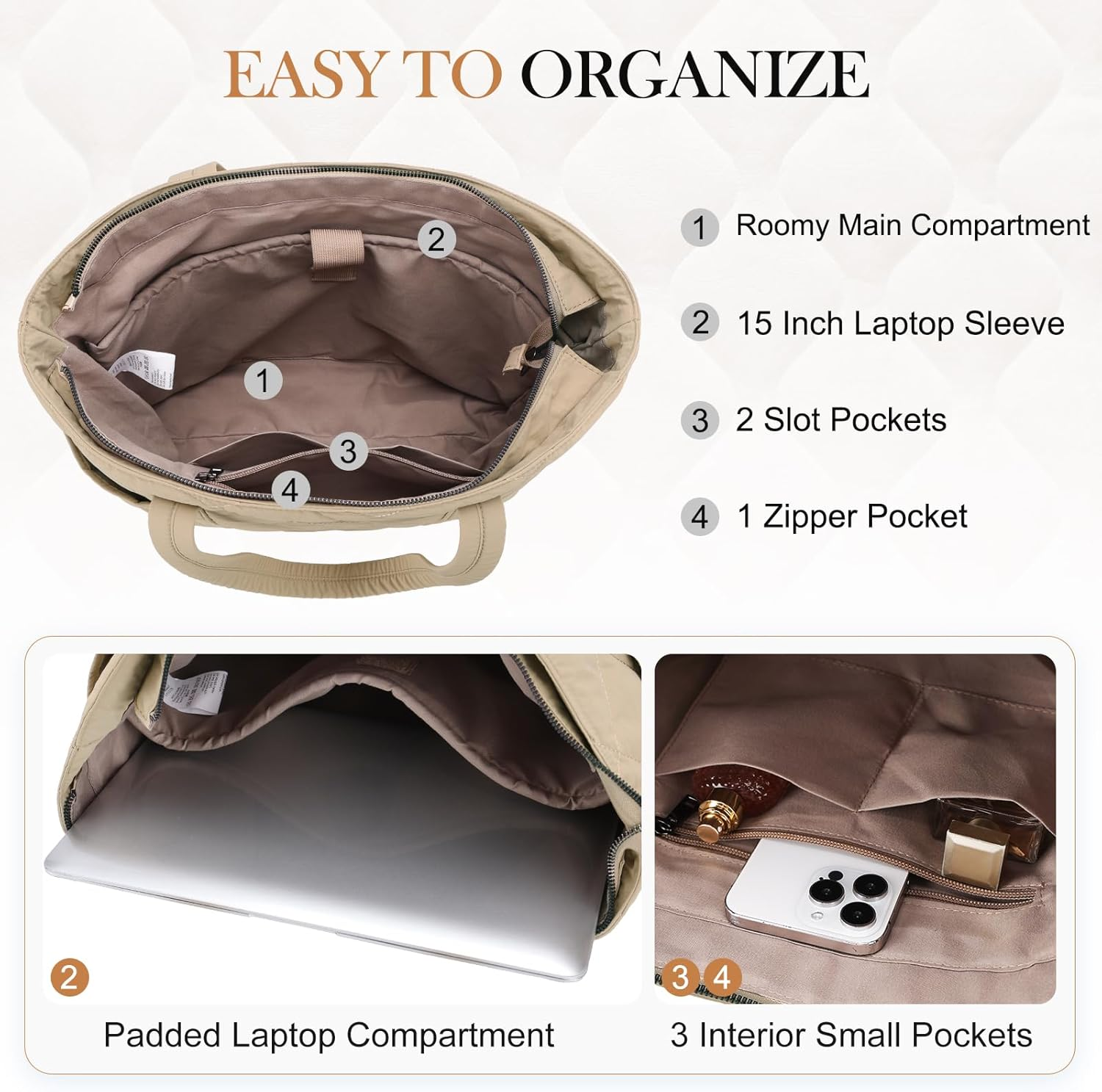 VX VONXURY Tote Bag for Women,Puffer Handbag with Multi Pockets Large Quilted Shoulder Bag for Daily Travel