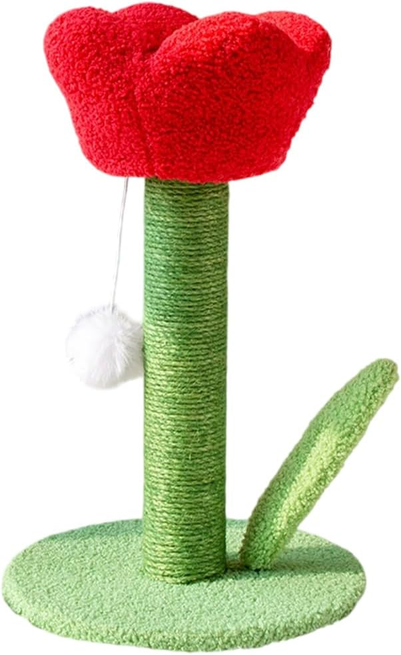 Jade Deals Tulip Cat Scratching Post, 15.75In Height & 9.84In Base Diameter, Durable Sisal-Wrapped Post, Plush Flower Top Rest Spot, Attached Fluffy Ball Toy, Furniture Protector for Cats
