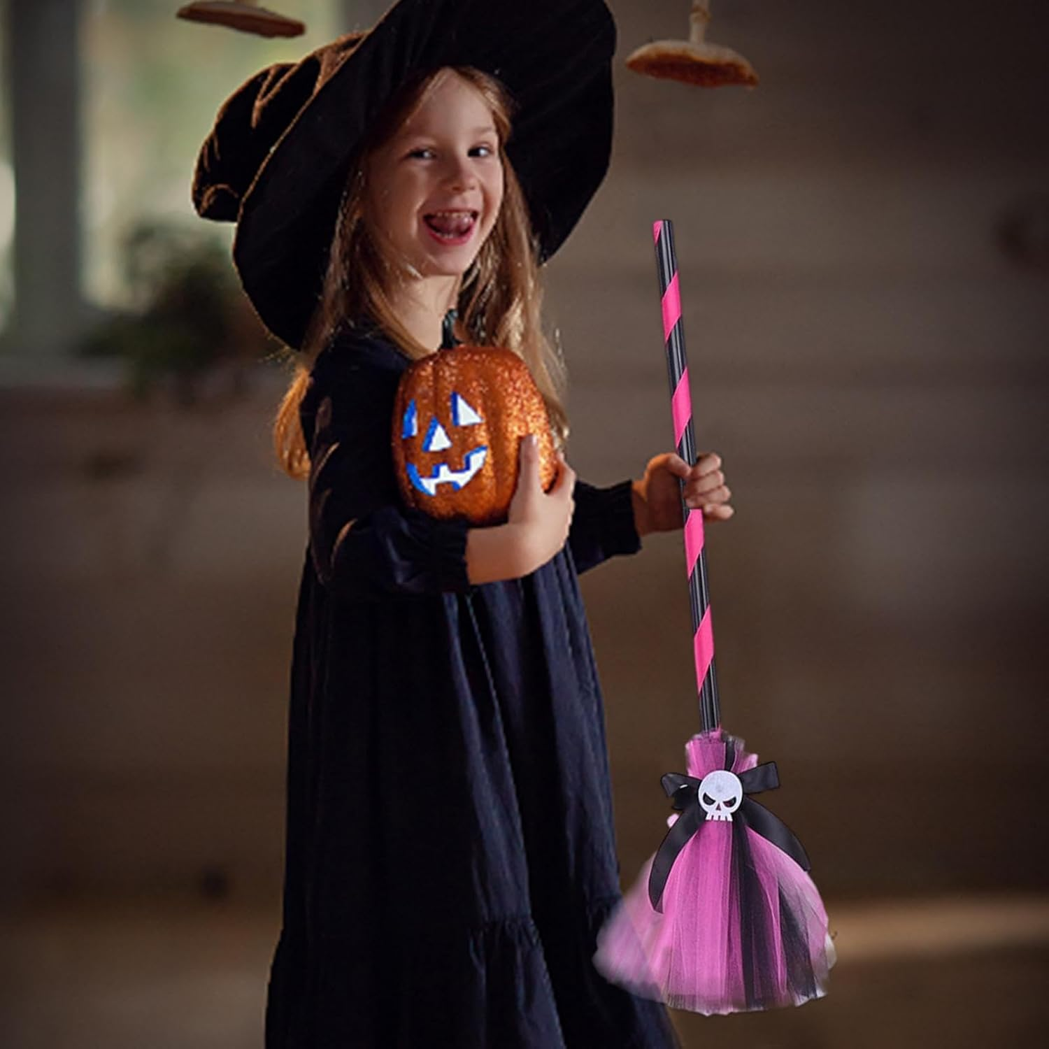 Halloween Witch Hat for Girls - Fancy Costume Hat Broom for Witch Cosplay,Wizard Cosplay Witch Hat Broom for Teen Girls for Role-, Costume, Parade, Cosplay