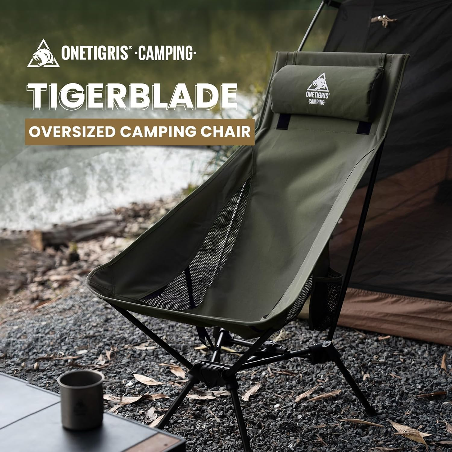 Onetigris Tigerblade High Back Camping Chair with Pillow Design, Comfortable Widened Seat Folding Chair image number 4