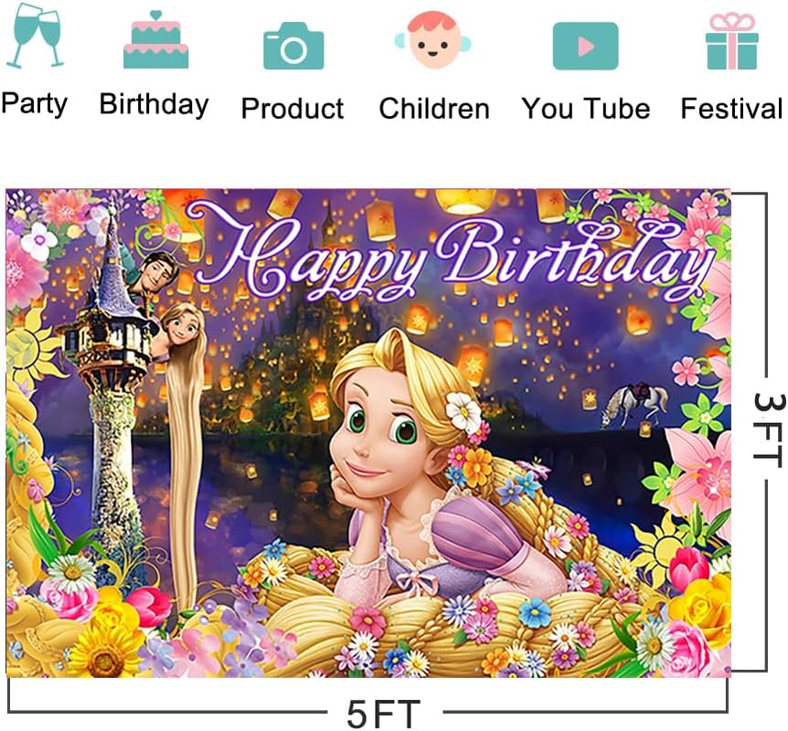 Princess Rapunzel Backdrop for Birthday Party Decorations Yellow Background for Party Cake Table Decorations Tangled Theme Banner 5X3Ft