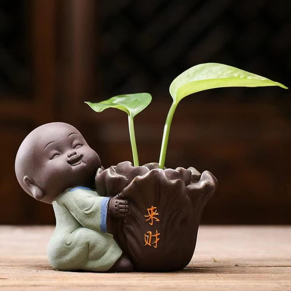 Creative Simple Ceramic No Phase Buddha Figure Monk Hydroponic Flower Arrangement Device Home Office Desktop Small Ornaments (橙子) image number 6