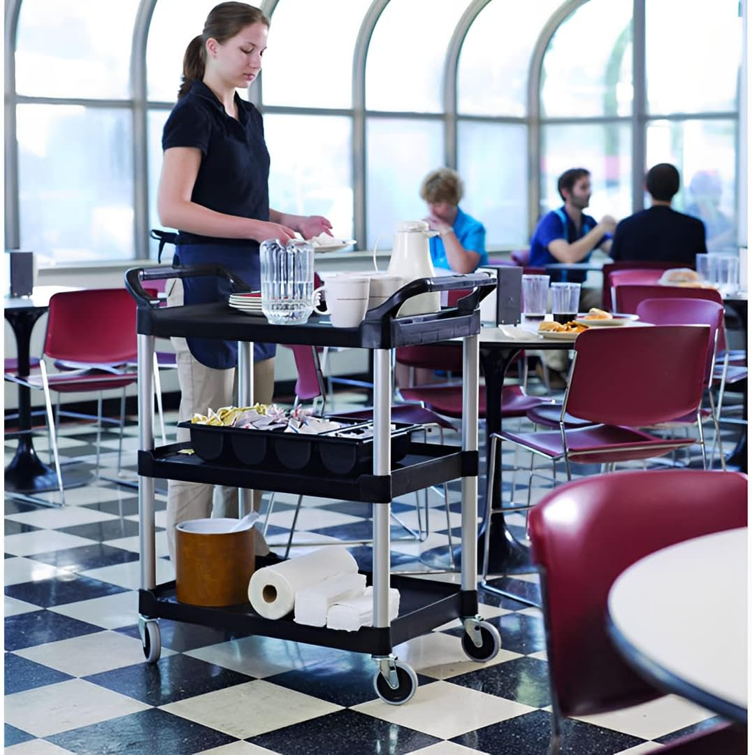 SOGA 3 Tier Food Trolley Portable Kitchen Cart Multifunctional Big Utility Service with Wheels 830X420X950Mm Black image number 2