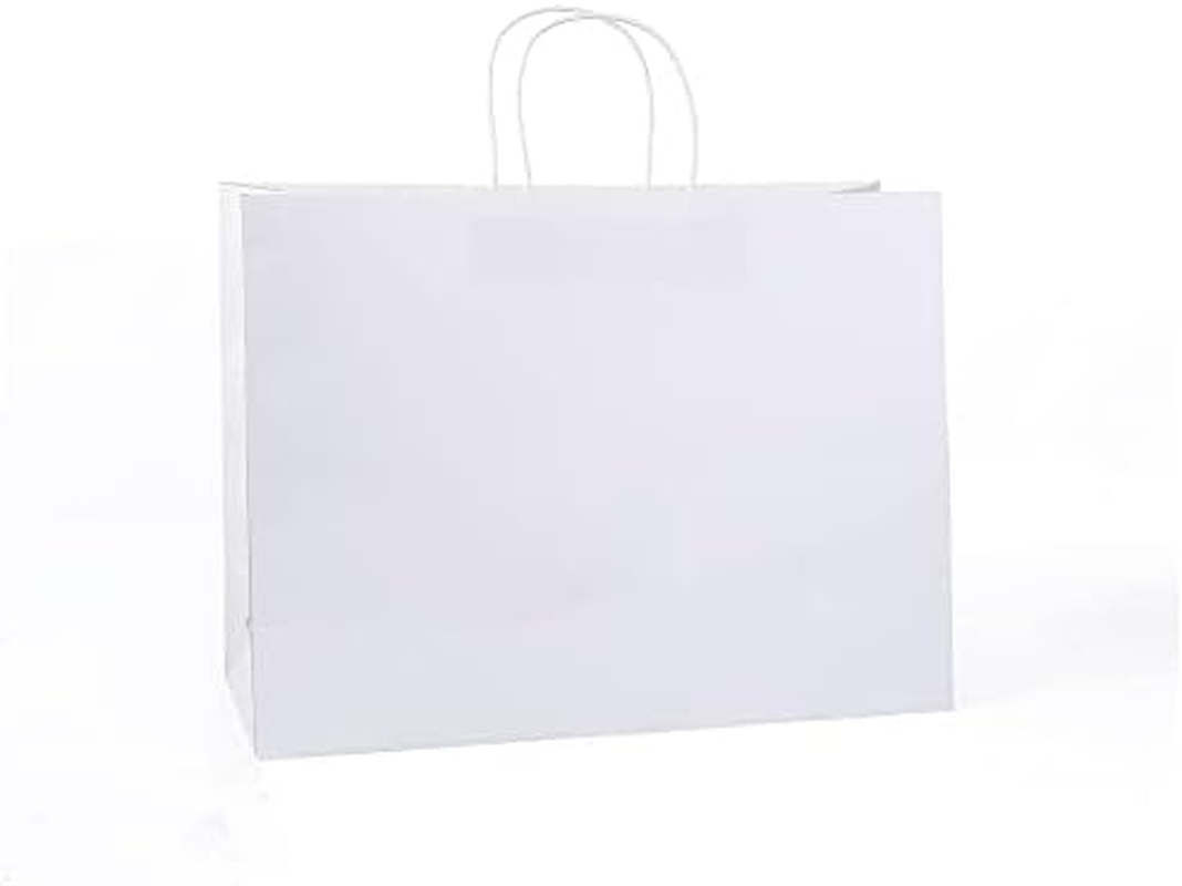 SHIPKEY 25Pack White Paper Bags, White Paper Bags with Handles, 40X15X30Cm Merchandise Bags, Retail Bags, Extra Large White Gift Bags (16X6X12 Inches) image number 6